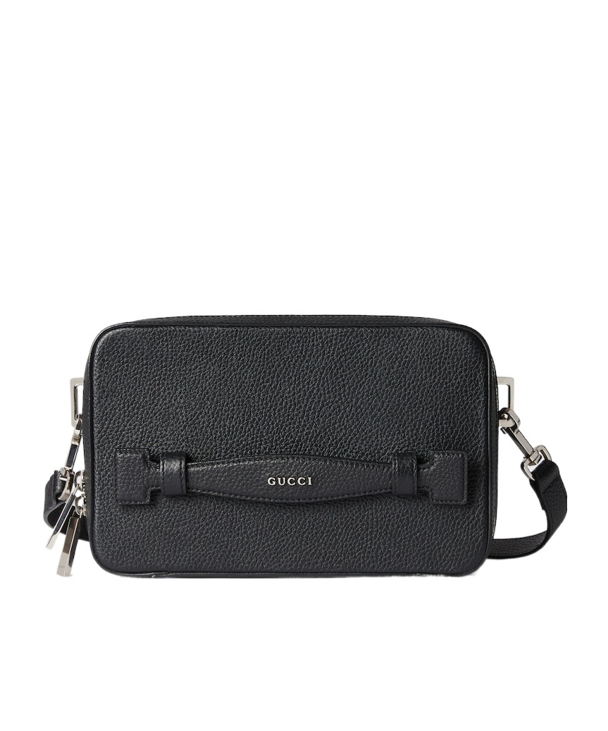 Gucci Logo Leather Shoulder Strap Crossbody Bags Black In Black