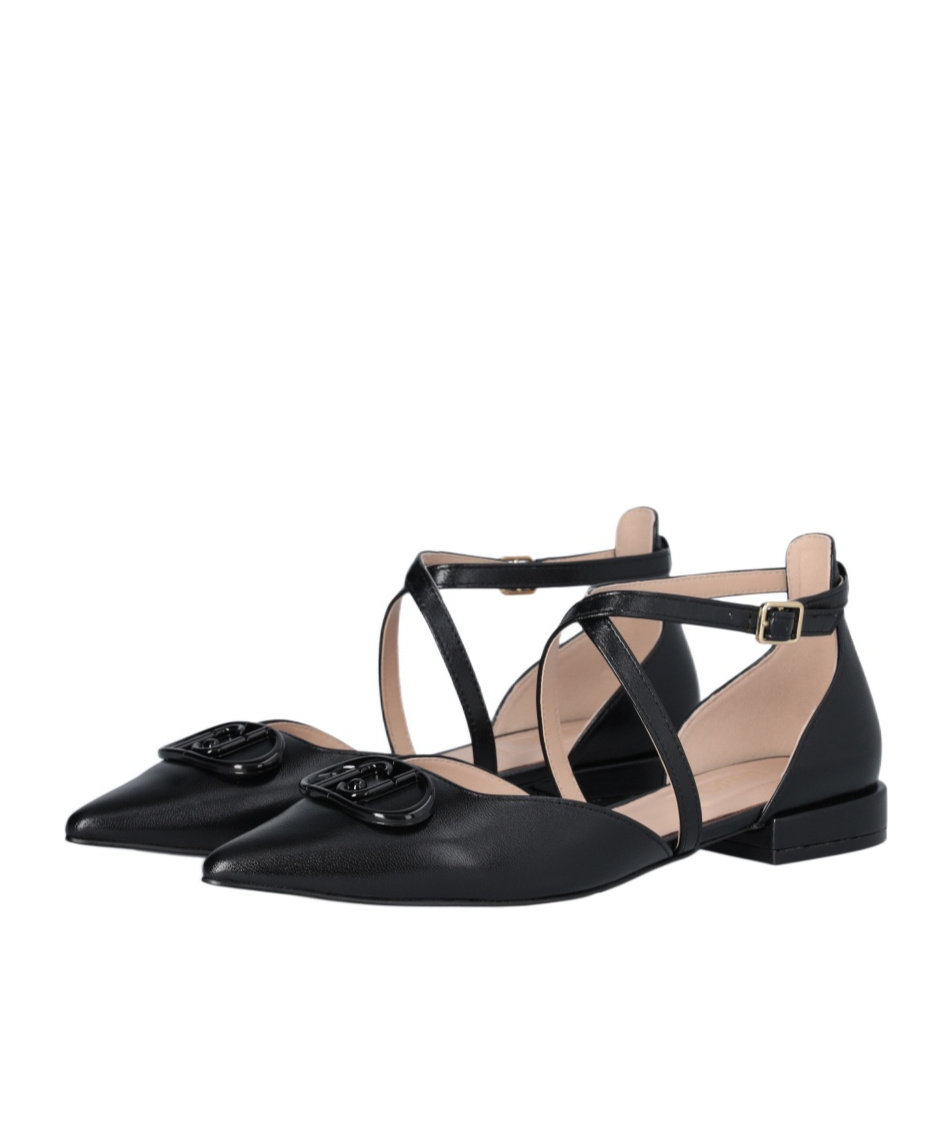 Liu •jo Black Ballet Flats With Maxi-logo In Black