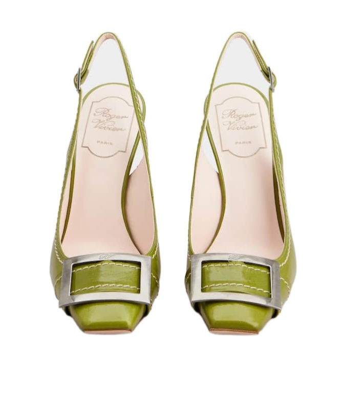 Roger Vivier Trompette Slingback Pumps In Patent Leather In Green