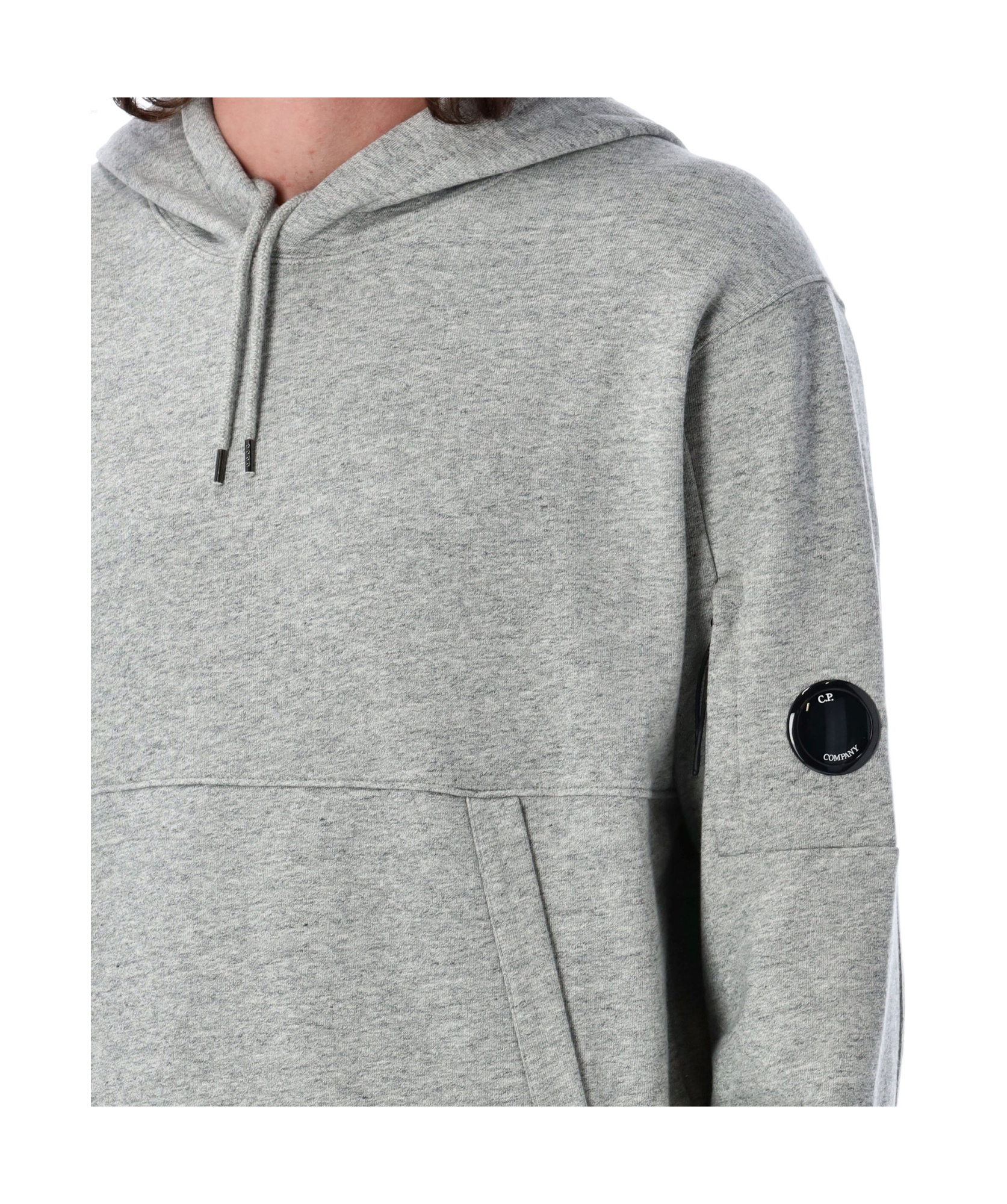 C.p. Company Diagonal Raised Fleece Lens Hooded Sweatshirt In Gray