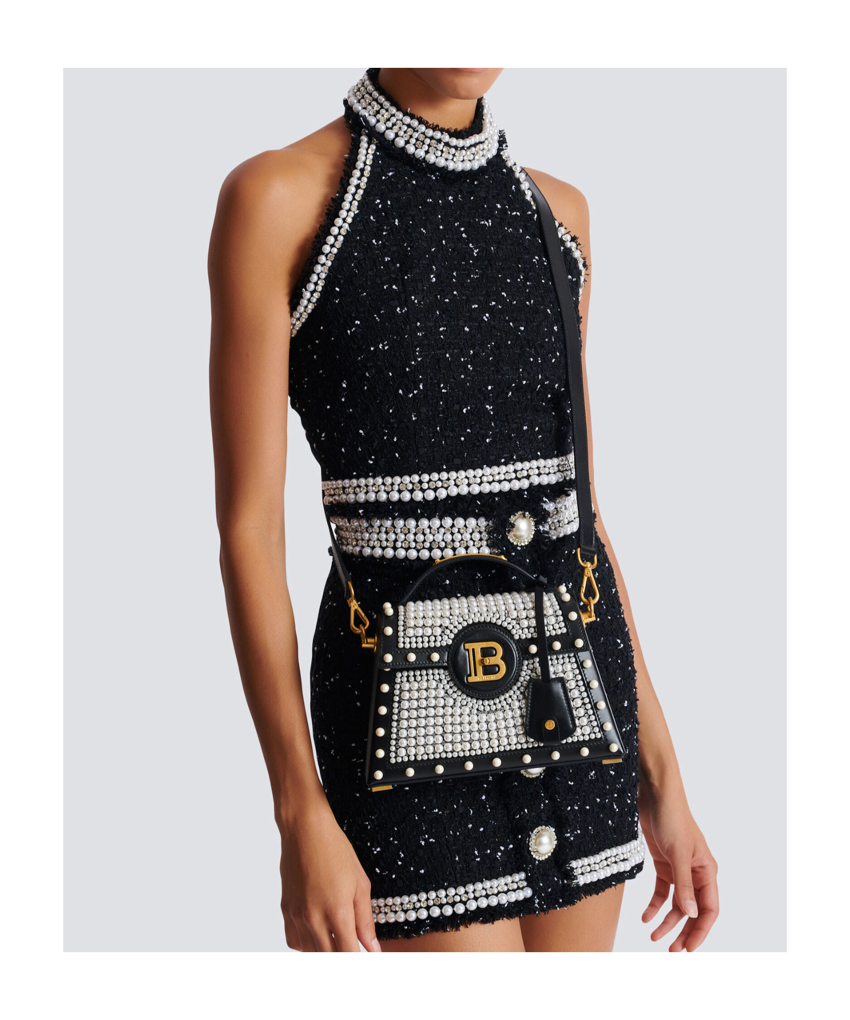 Shop Balmain B-buzz Dynasty Bag In Leather And Embroidered Satin