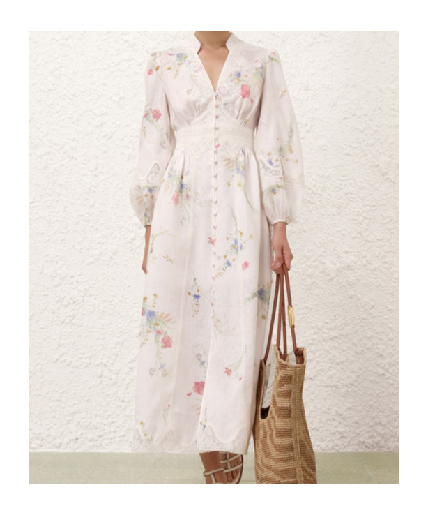 Zimmermann Lucky Floral Linen Lace Midi Dress