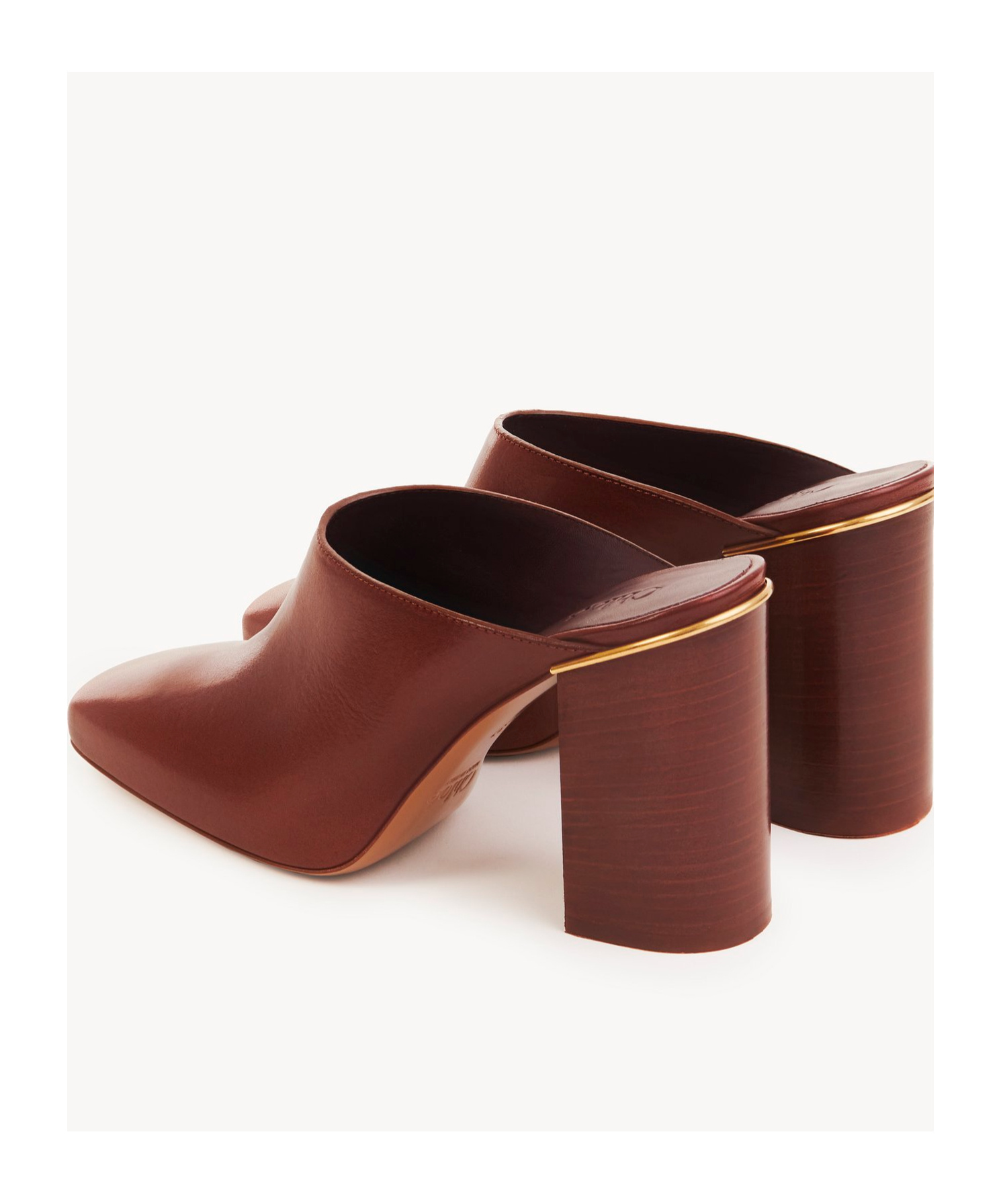 Chloé Ambre Calfskin Block-heel Mules In Brown