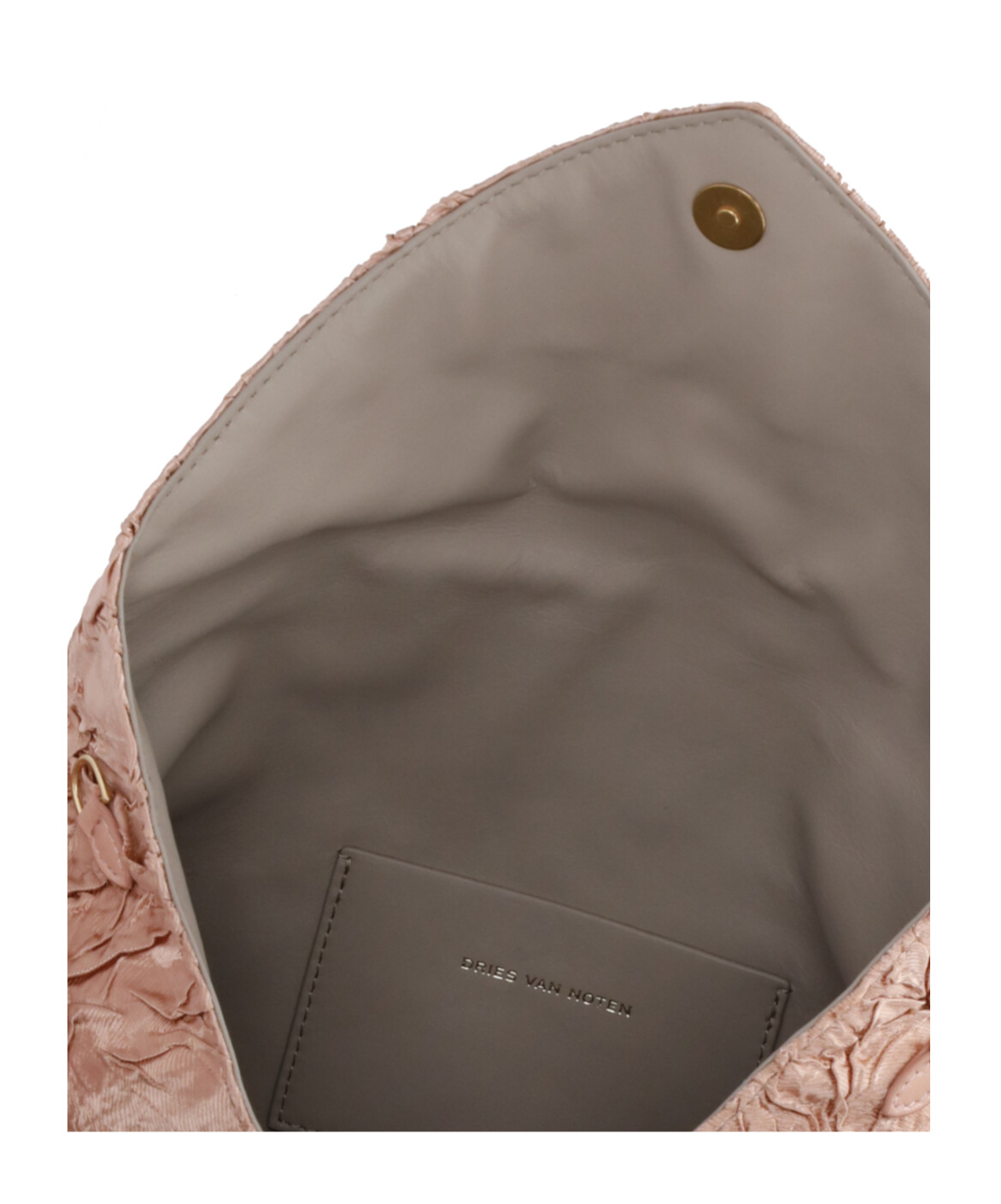 Dries Van Noten Chain Strap Crinkled Texture Envelope Flap Metallic Finish Pleated Fabric Shoulder Bag In Pink