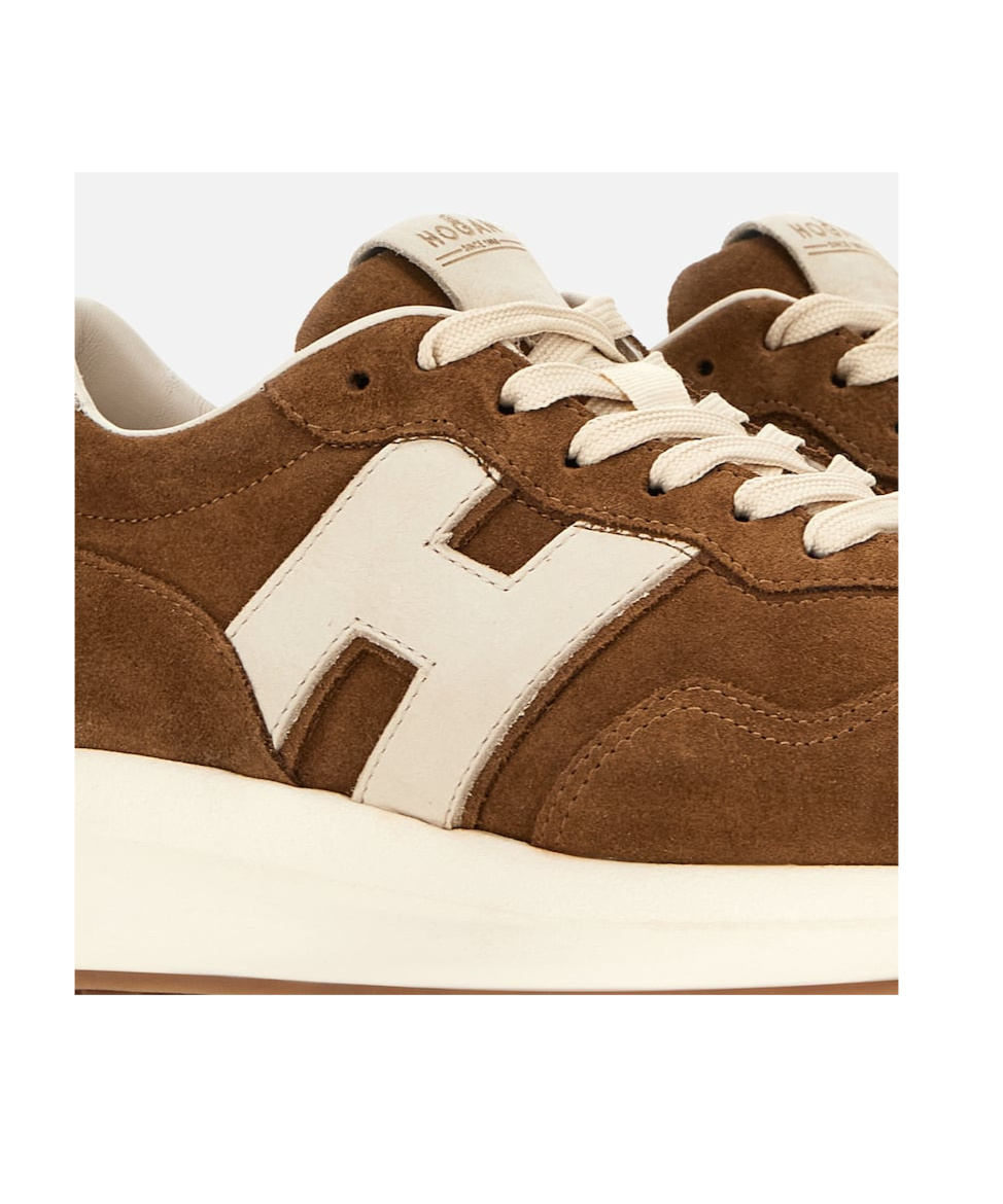Hogan Leather Sneakers With Round Toe And Rubber Sole In Brown