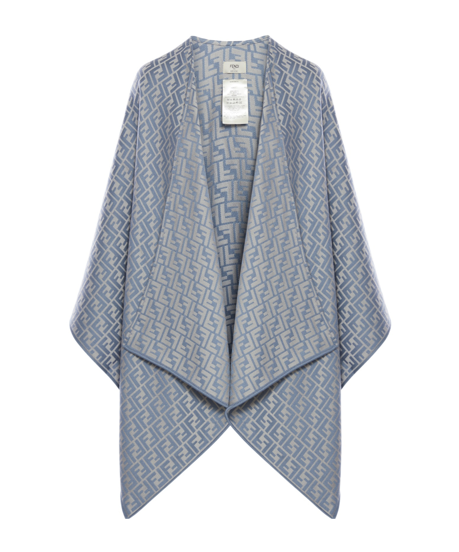 Shop Fendi Poncho In Blue Wool And Silk In Gray