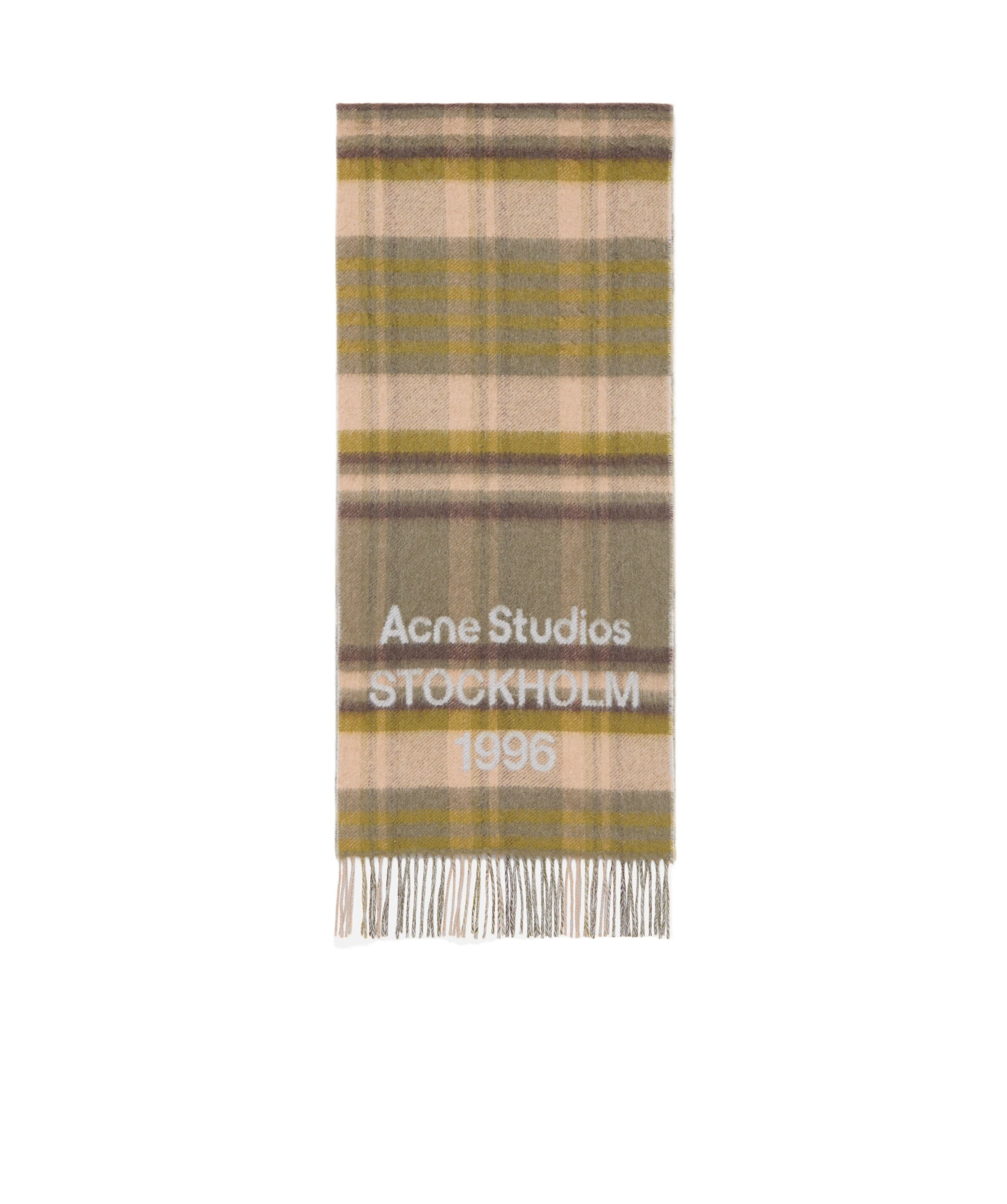 Acne Studios Check Logo Scarf - Wide In Gray