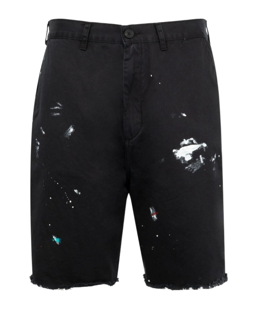 Gallery Dept. Paint-splatter Frayed Shorts In Black