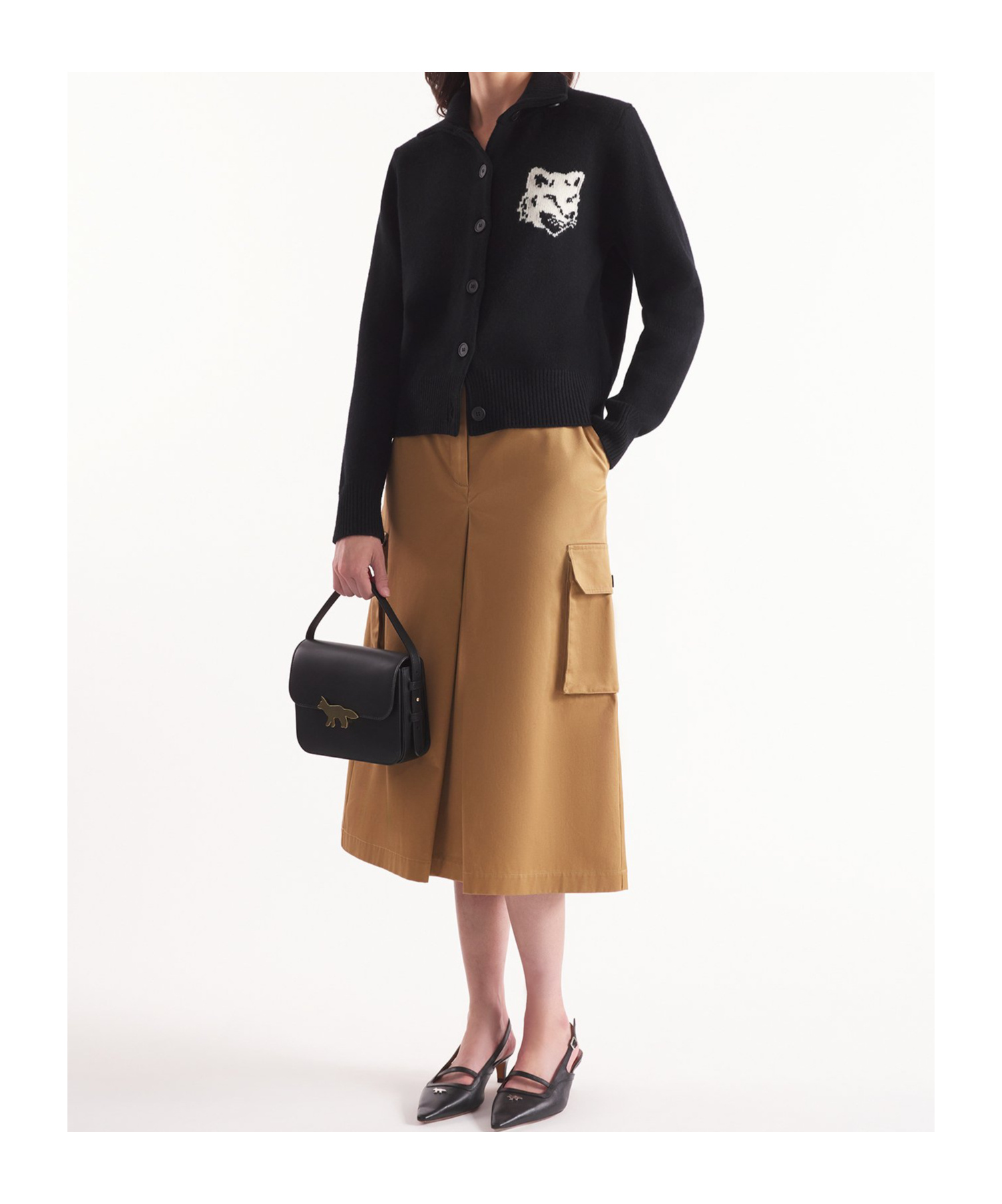 MAISON KITSUNÉ FOX HEAD-INTARSIA HIGH-NECK CARDIGAN 