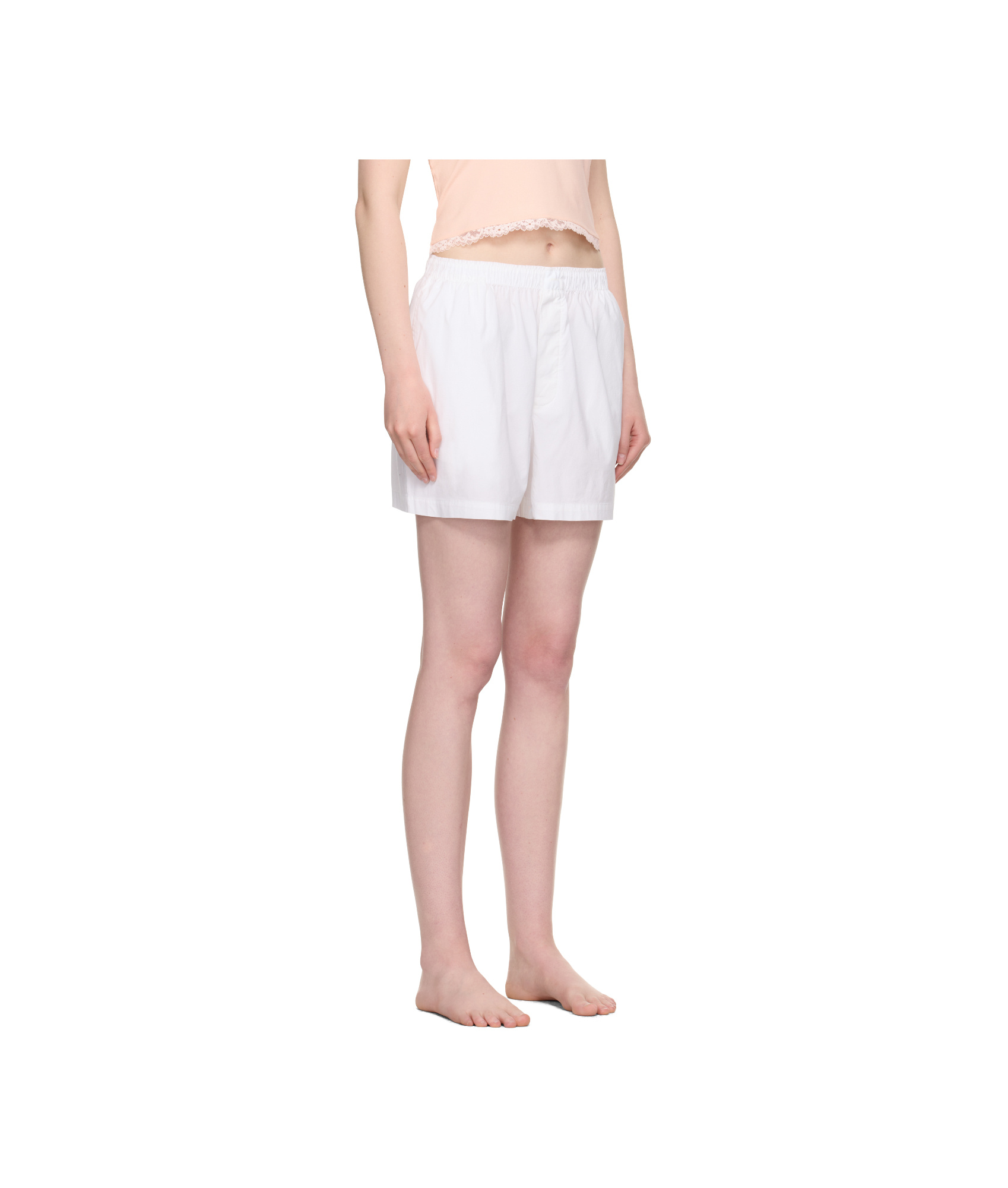 Skims White Cotton Poplin Boxer Pyjama Shorts In White