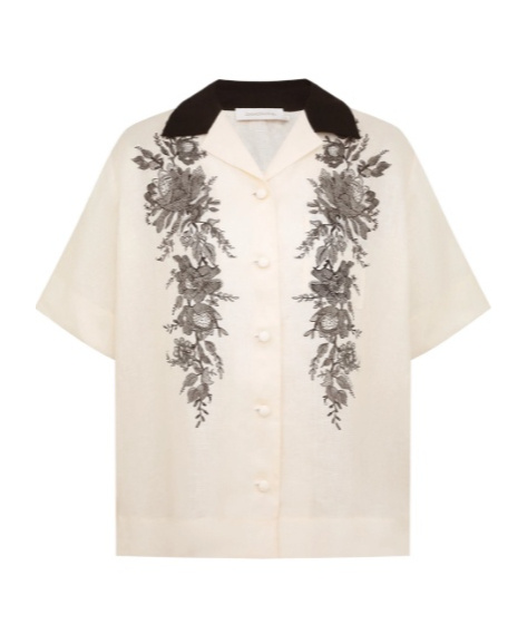 Zimmermann Floral Linen Bowling Shirt In White
