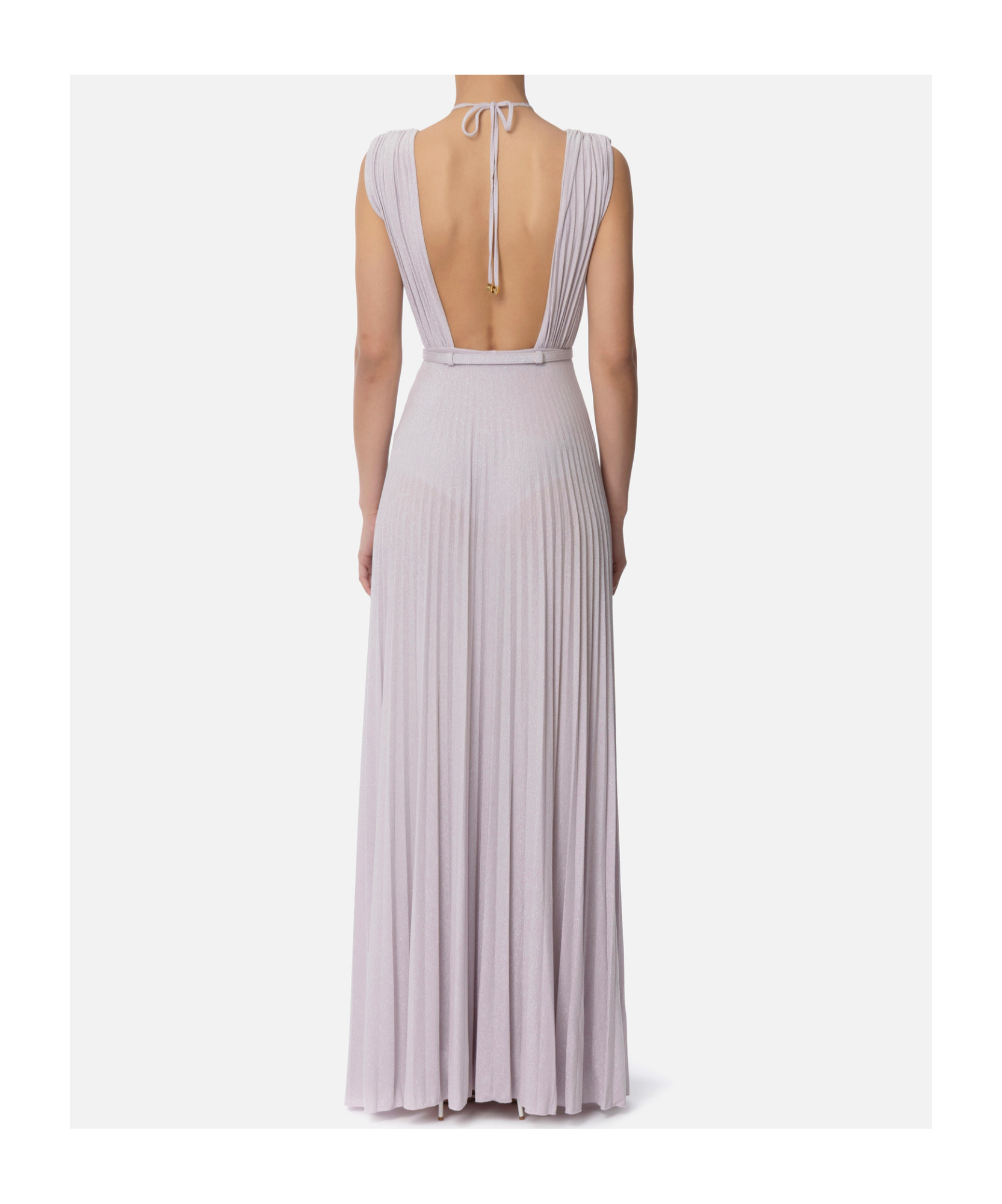Elisabetta Franchi Red Carpet Dress Made Of Lurex Jersey Fabric With Belt In Gray
