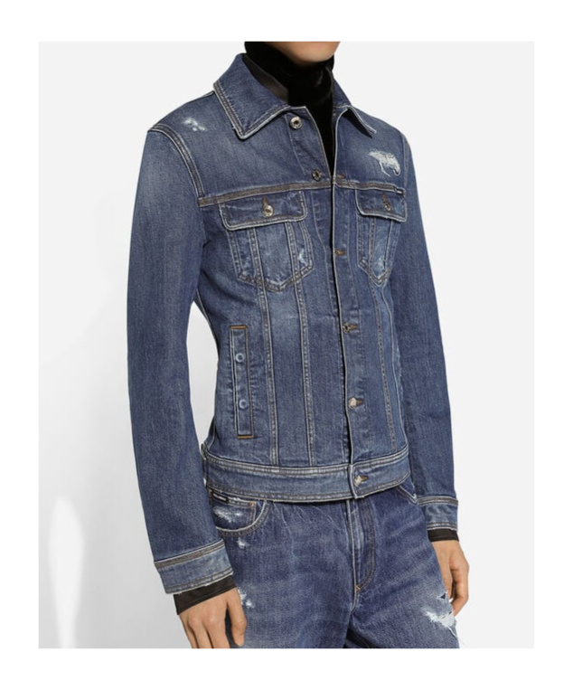 Dolce & Gabbana Blue Jacket With Classic Collar And Rips In Denim Stretch Man In Blue