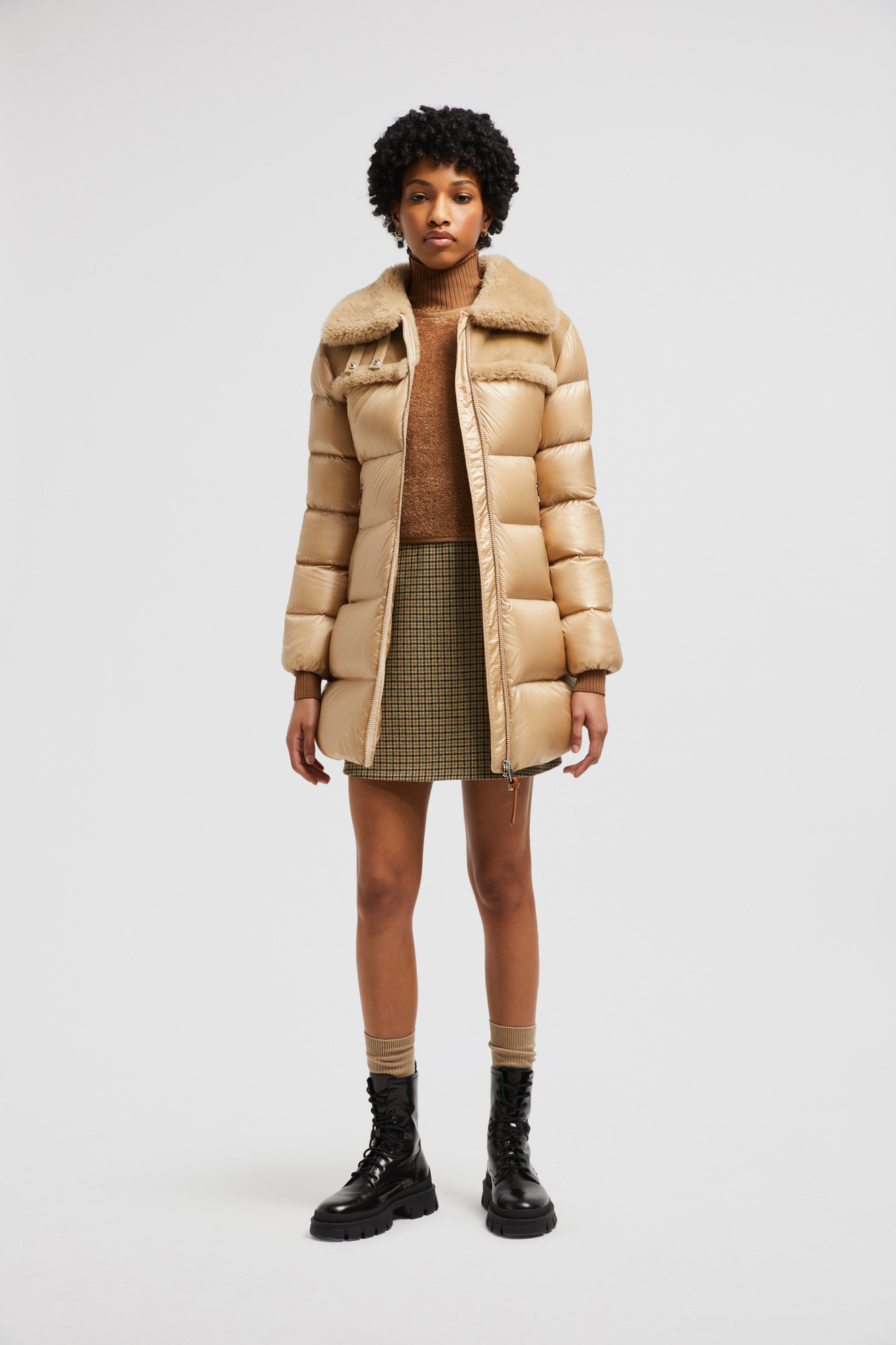 Moncler Houndstooth Plaid Mini Skirt In Multicolor