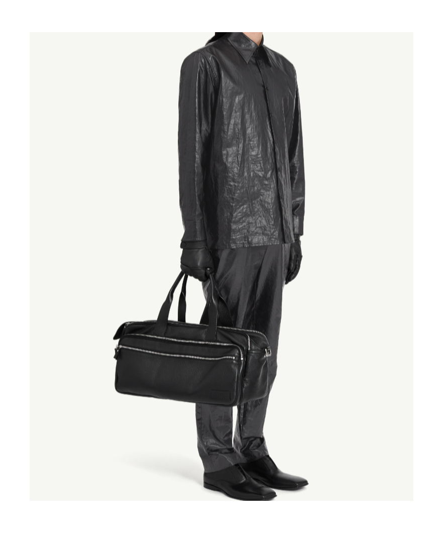 Mm6 Maison Margiela Shiny Coated Linen Shirt In Black