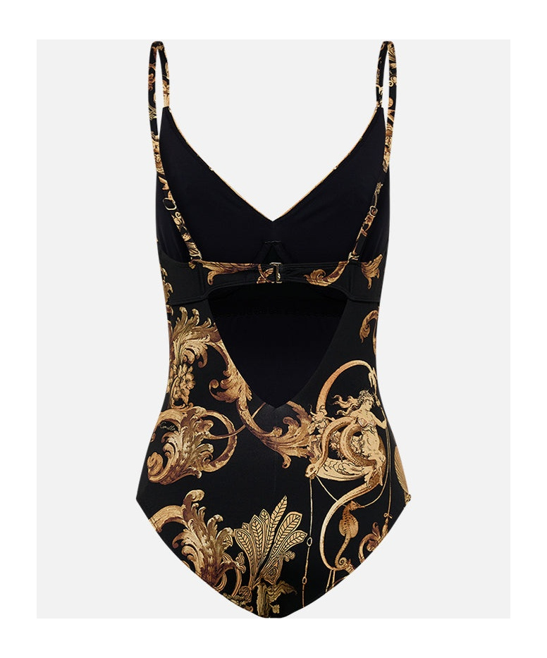 Camilla V-neck Steel Ring One-piece Swimsuit In Black