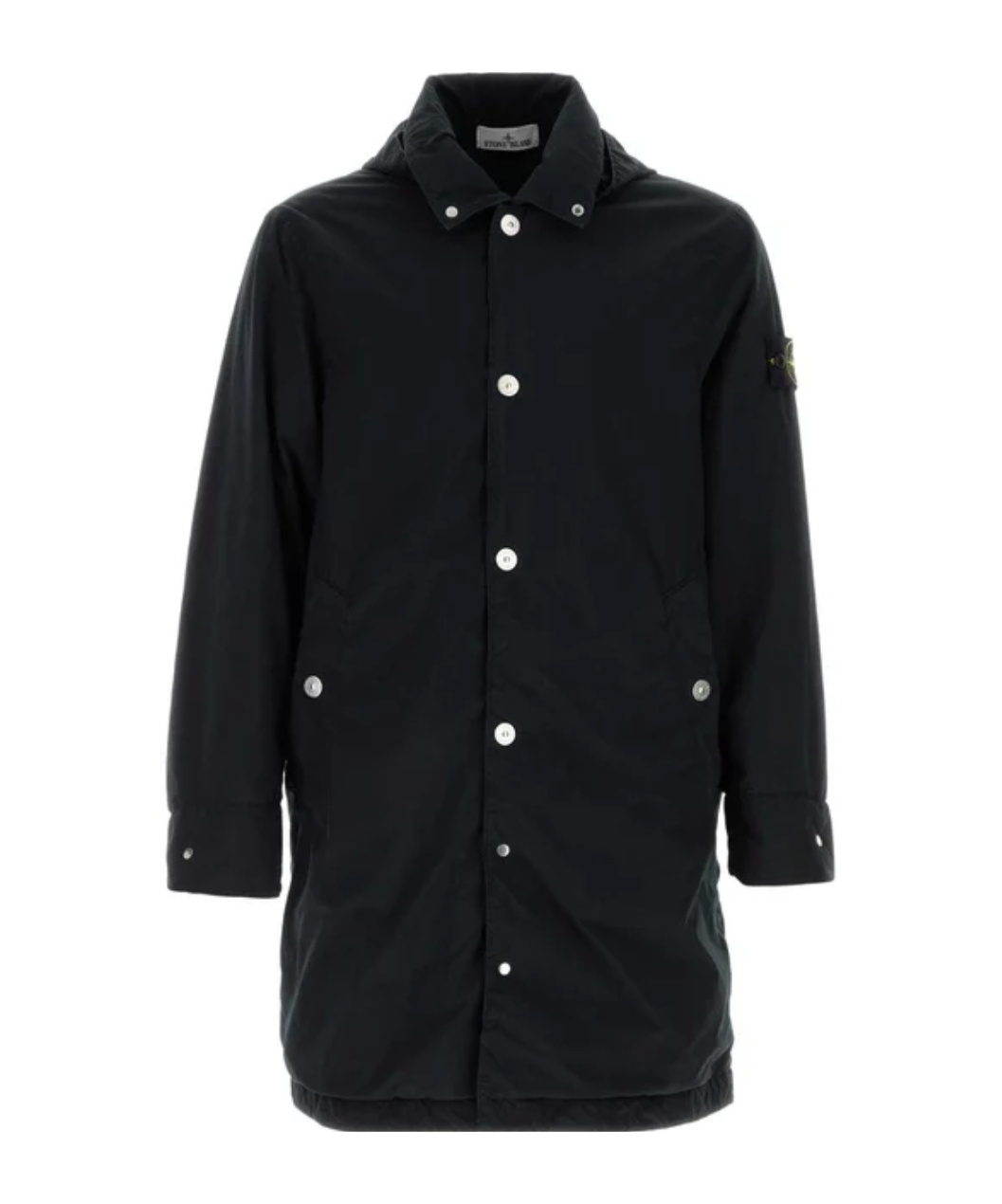 Stone Island Long-sleeved Hooded Cotton Jacket In Blue