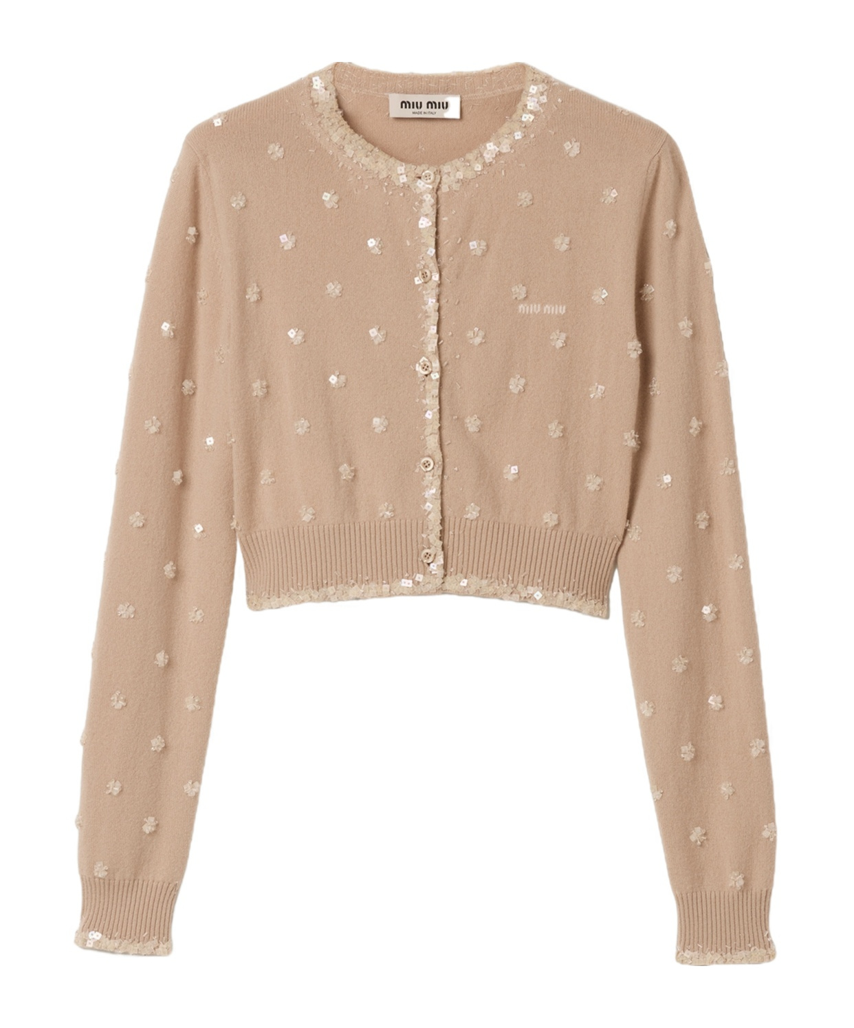 Miu Miu Embroidered Cashmere Cardigan In Neutral