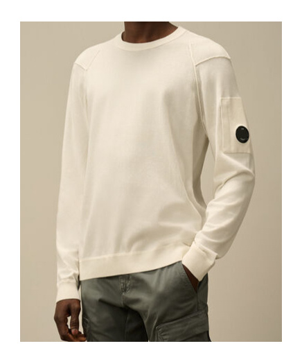 C.p. Company Lambswool Grs Crew Neck Knit Off White Melange In Nude