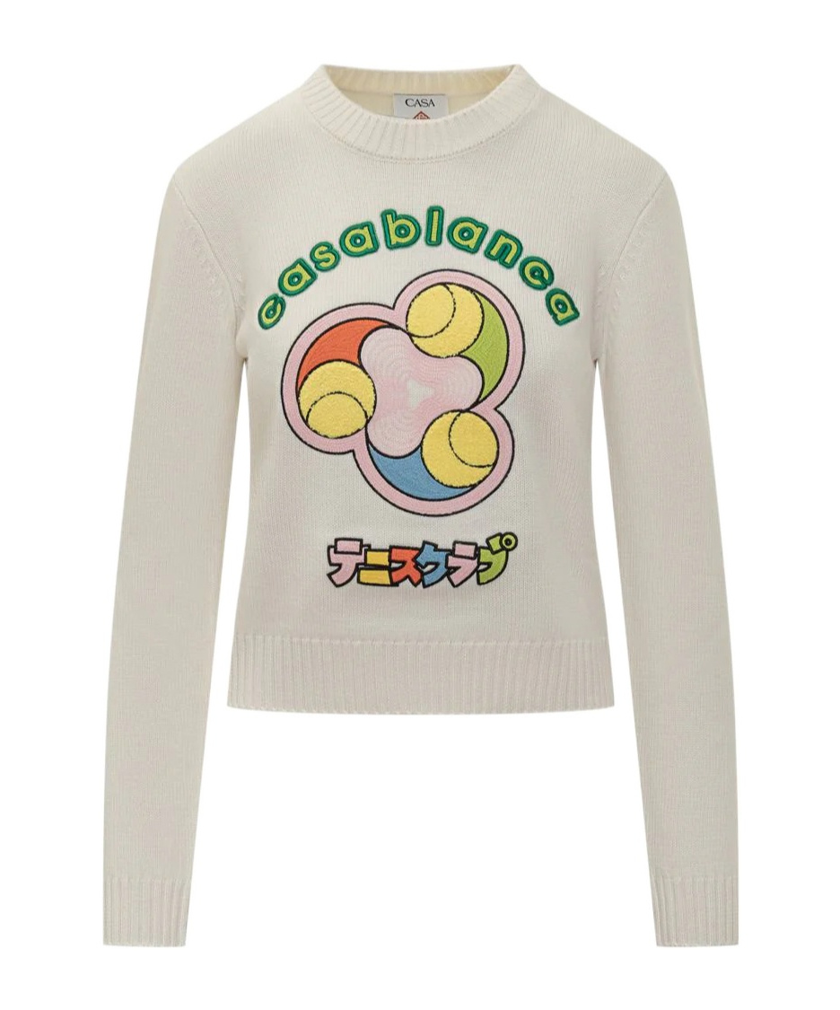 Casablanca White Sweater With Tennis Club Embroidery In Neutral