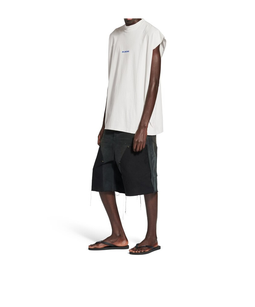 Balenciaga Men's Ripped Off Shorts In Black/green/red In Black