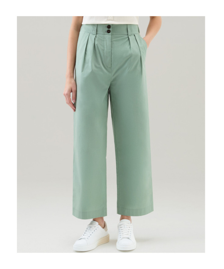 Woolrich Wide-leg Cotton Trousers In Green