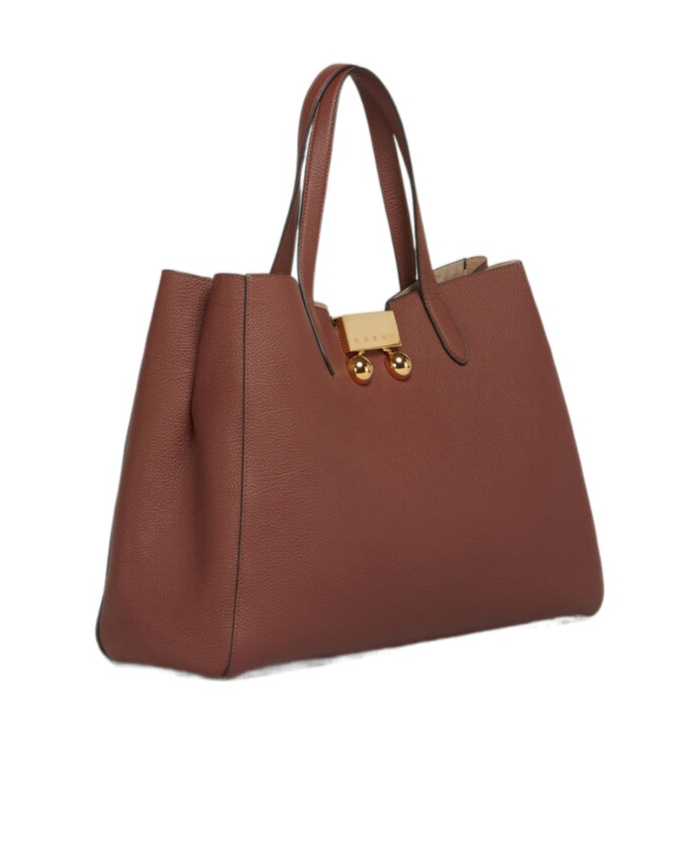 Shop Marni Brick Red Leather Trunkaroo Tote Medium Handbag In Wild Cherry