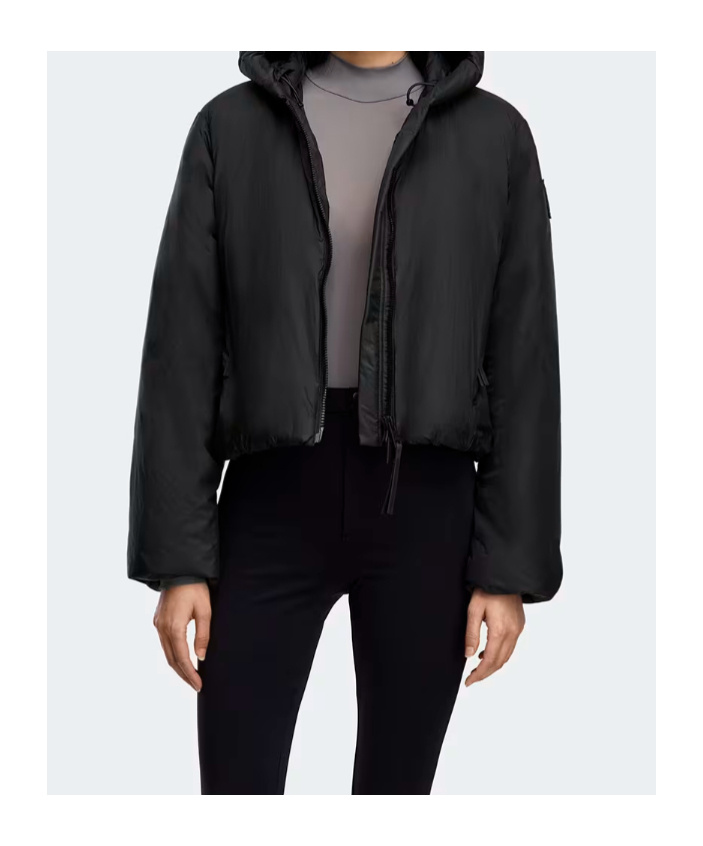Canada Goose Cropped Black Puffer Jacket With Adjustable Hood In Black