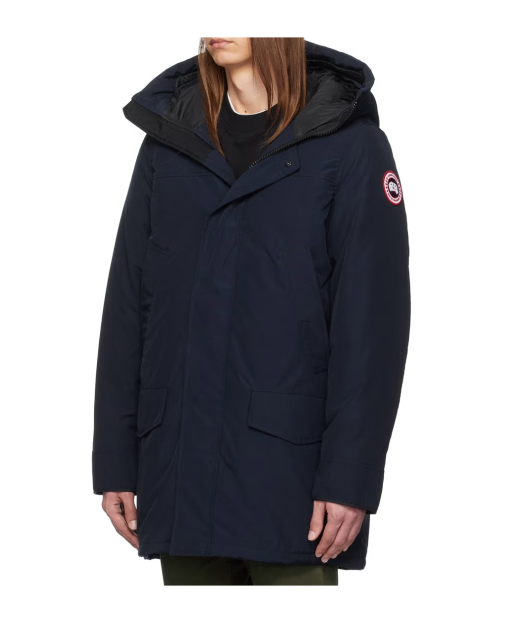Canada Goose Navy Blue Logo Detail Parka Jacket In Black