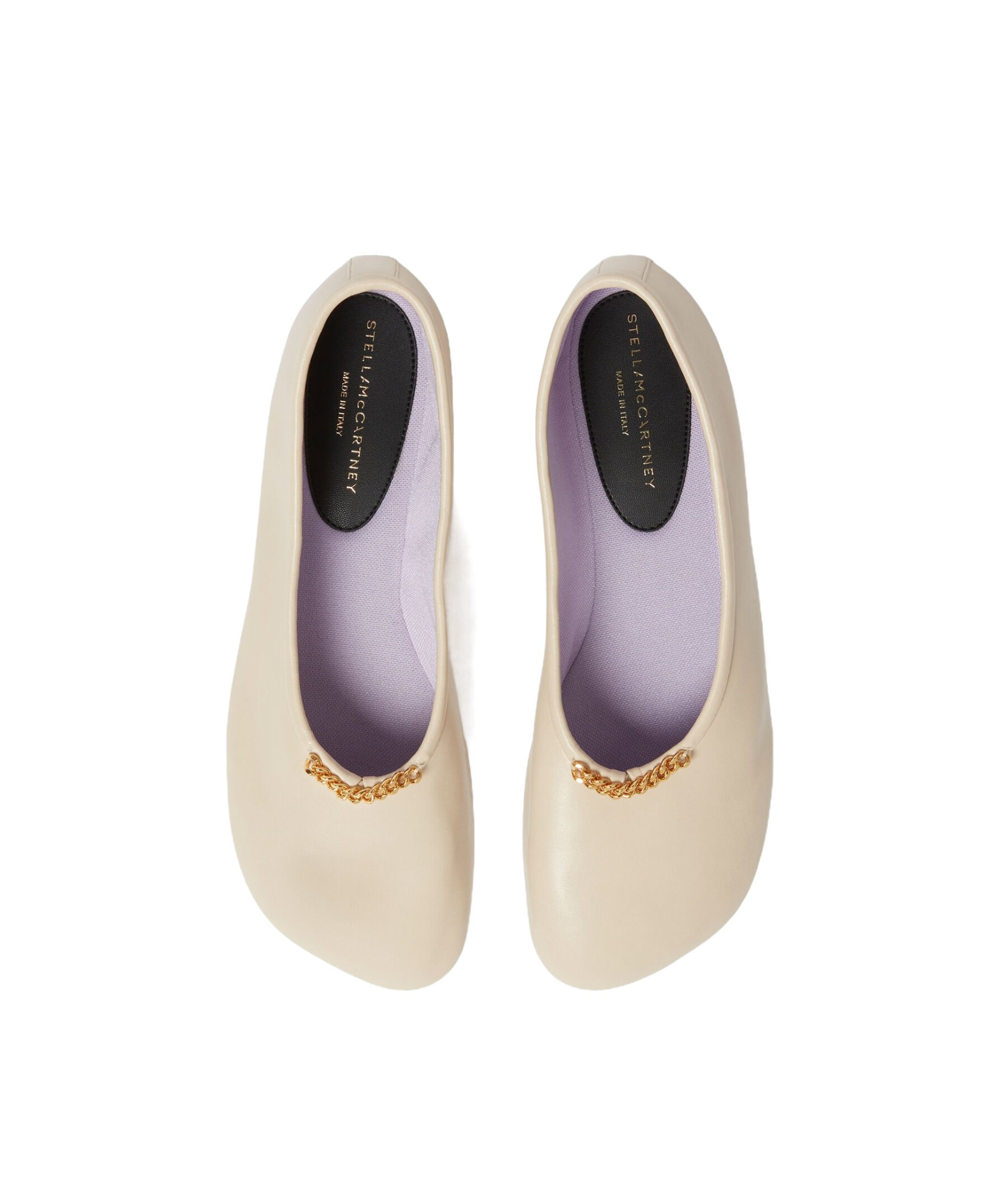 Stella Mccartney Rounded Toe Flats With Subtle Chain Detail In Nude