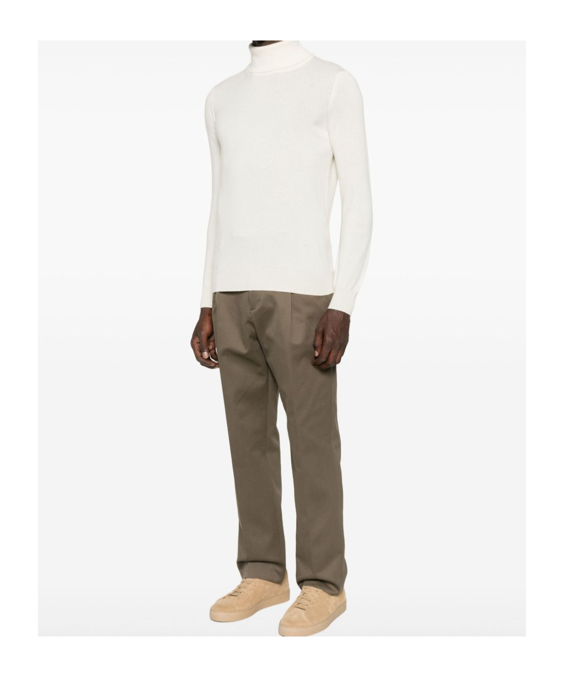 Kangra Cashmere High Turtleneck Wool-cashmere Sweater With Ribbed Cuffs In White
