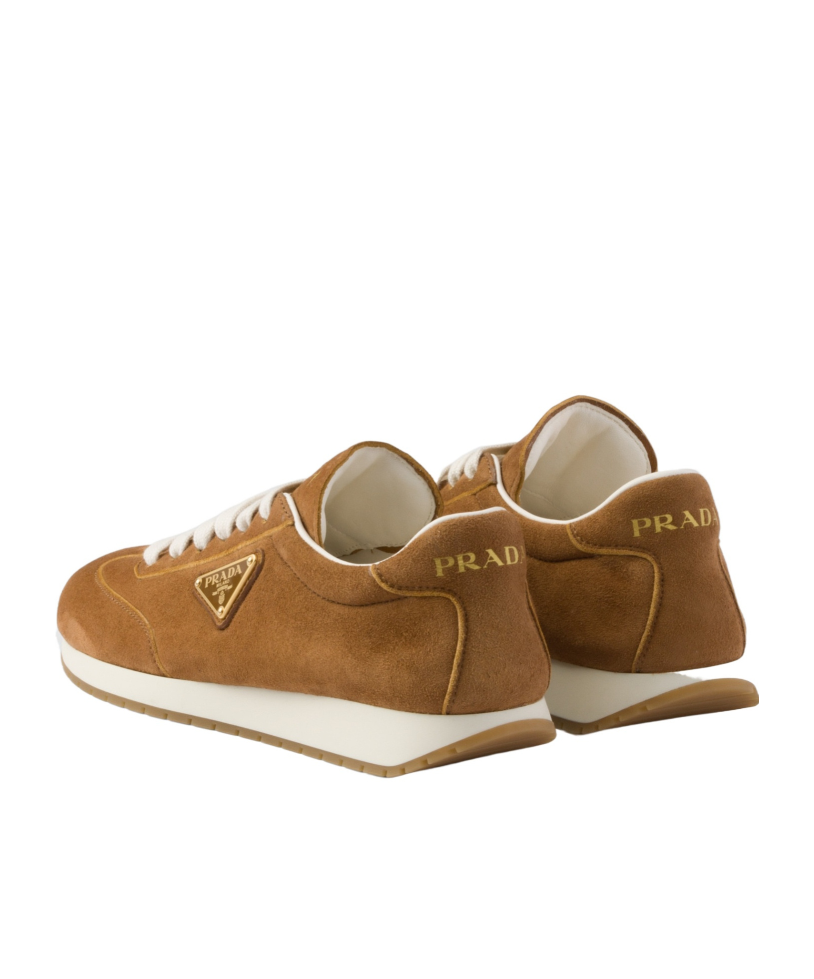 Prada Triangle Logo Suede Sneakers In Brown