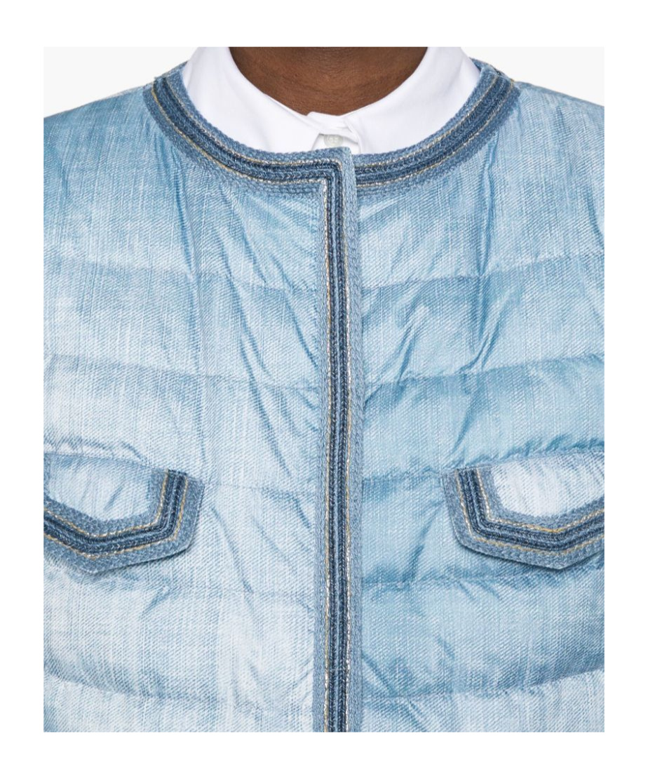 Ermanno Scervino Long Sleeve Quilted Downcoat With Denim Look In Blue