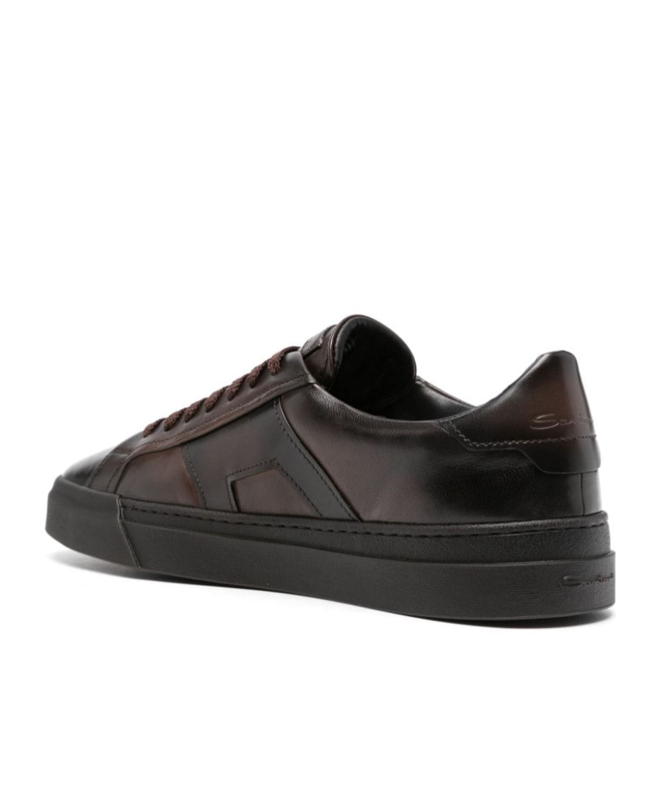 Santoni Brown Calfskin Lace-up Sneakers With Debossed Branding In Black