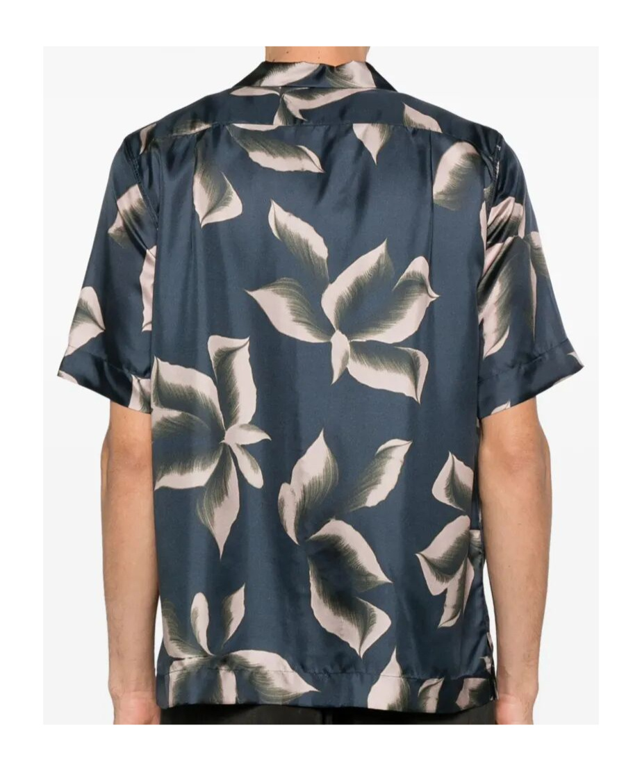 Dries Van Noten Silk Shirt With Floral Pattern And Camp Collar In Gray