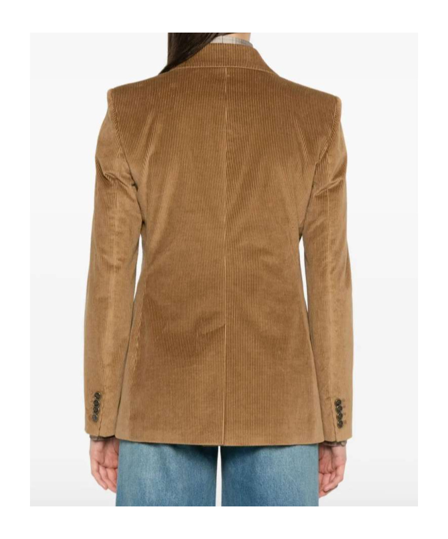 Etro Camel-colored Ribbed Double-breasted Blazer In Brown