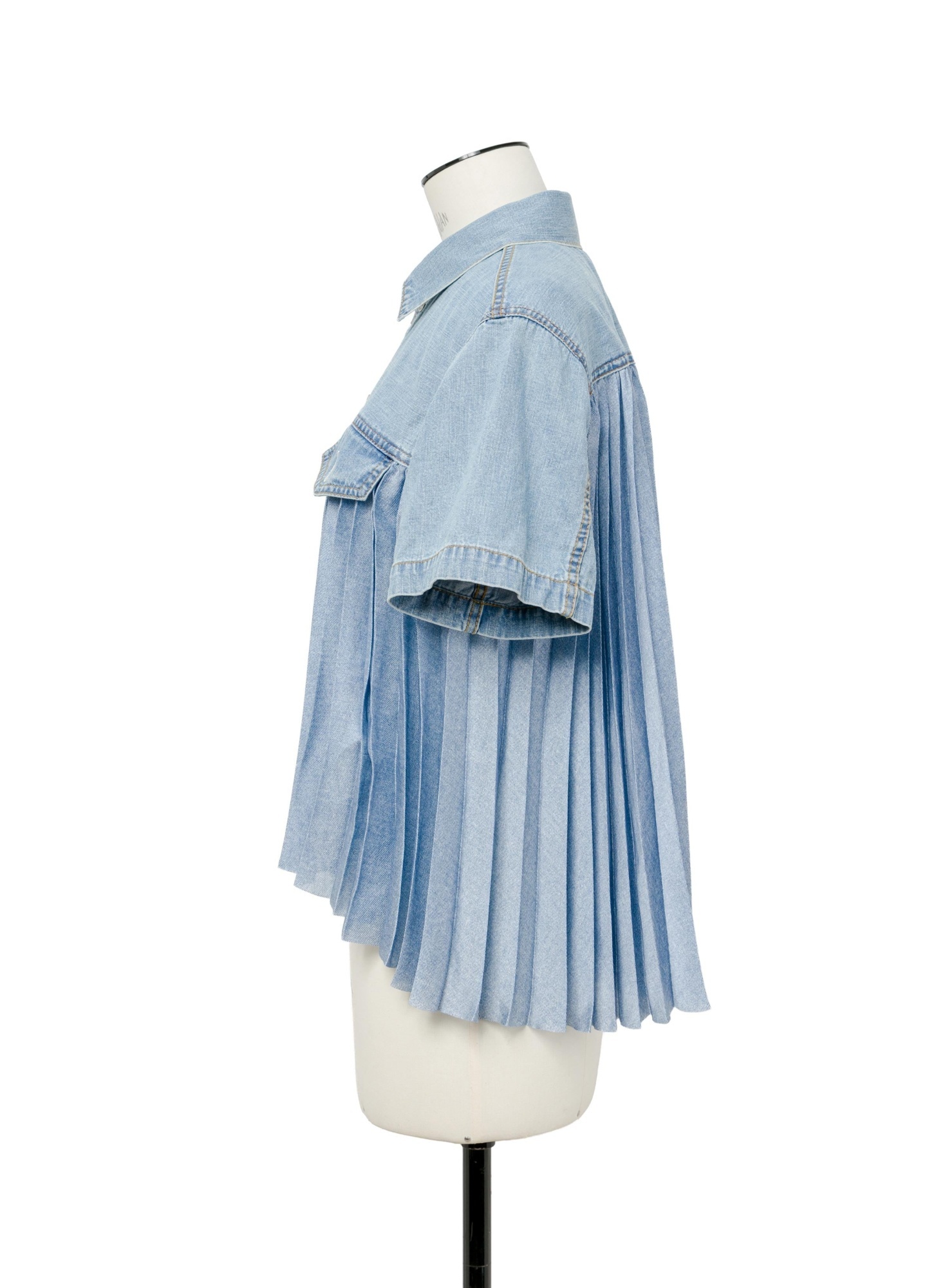 Sacai Pleated Denim Shirt In Blue