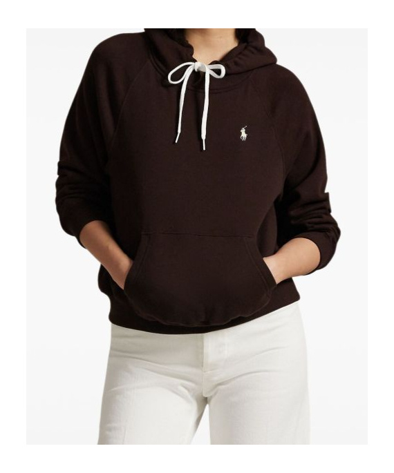 Polo Ralph Lauren Fleece Cotton Hoodie With Logo Embroidery In Burgundy