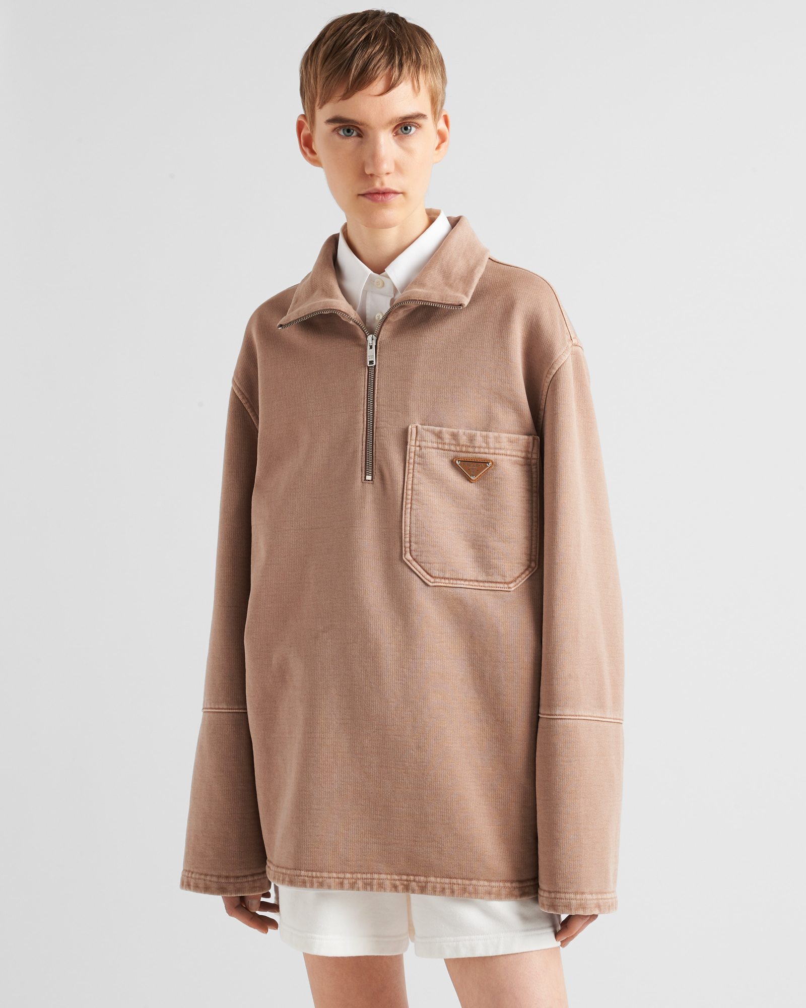 Prada Funnel-neck Cotton Sweatshirt In Brown