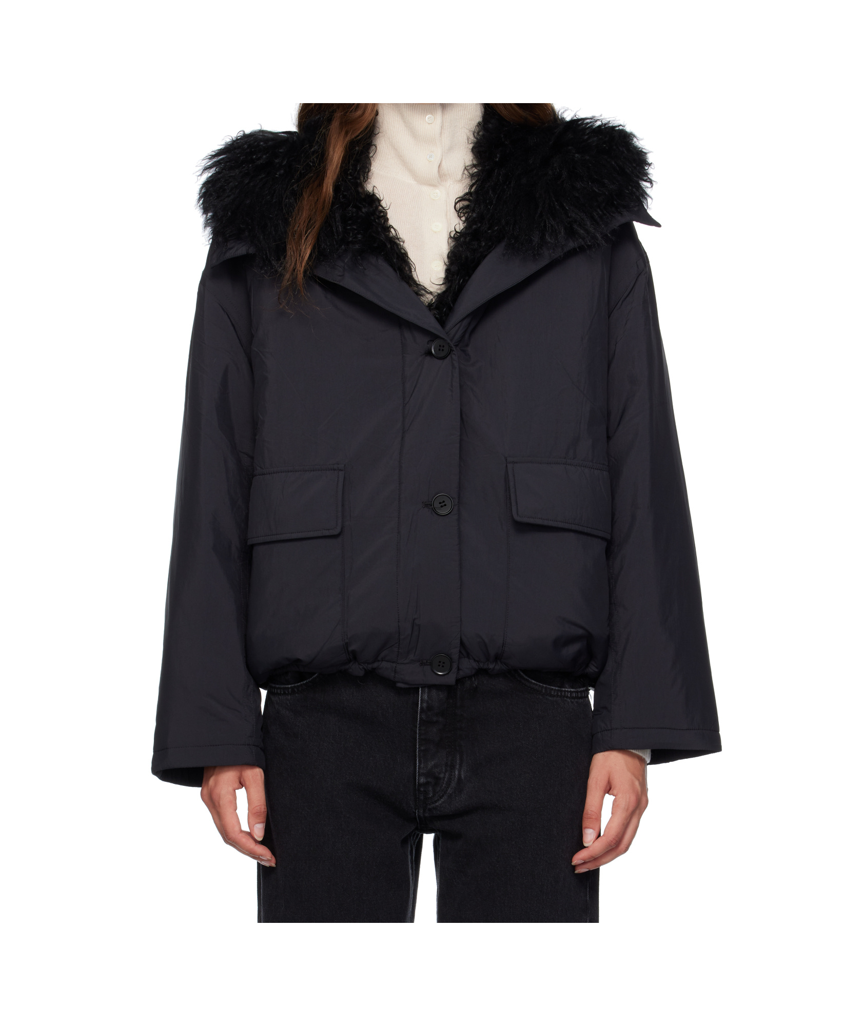 Yves Salomon Doudoune Down Fur Jacket In Black