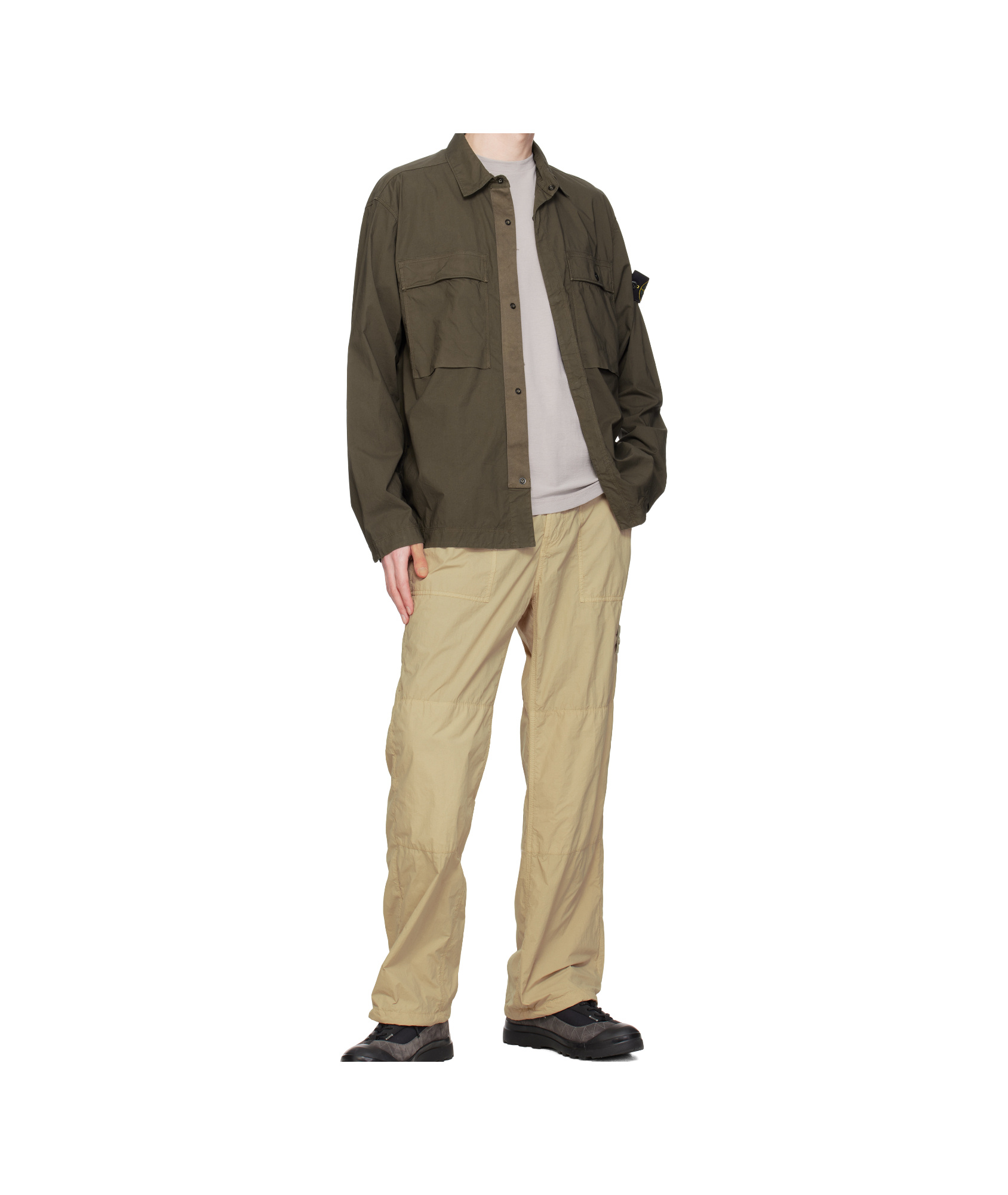Stone Island Logo Patched Two Pockets Jacket In Khaki
