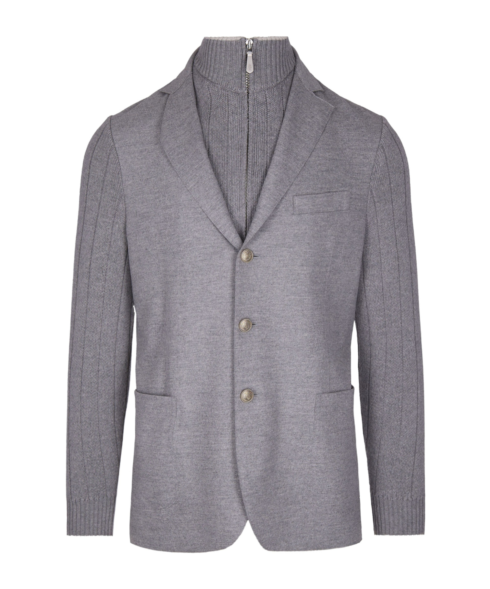 Eleventy Single-breasted Wool Jacket With Ribbed Detailing In Gray