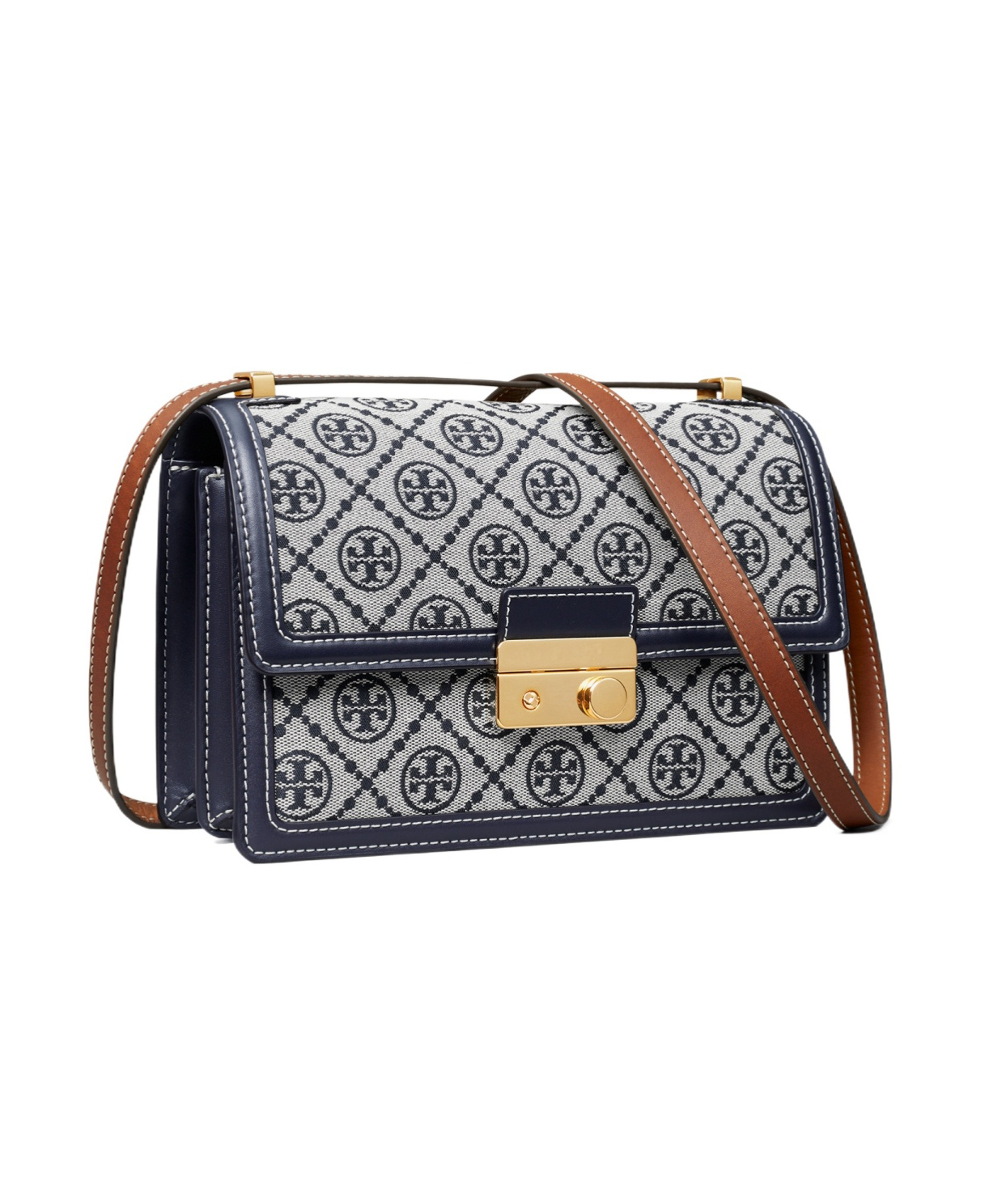 Tory Burch T Monogram Flap Canvas Shoulder Bag In Gray