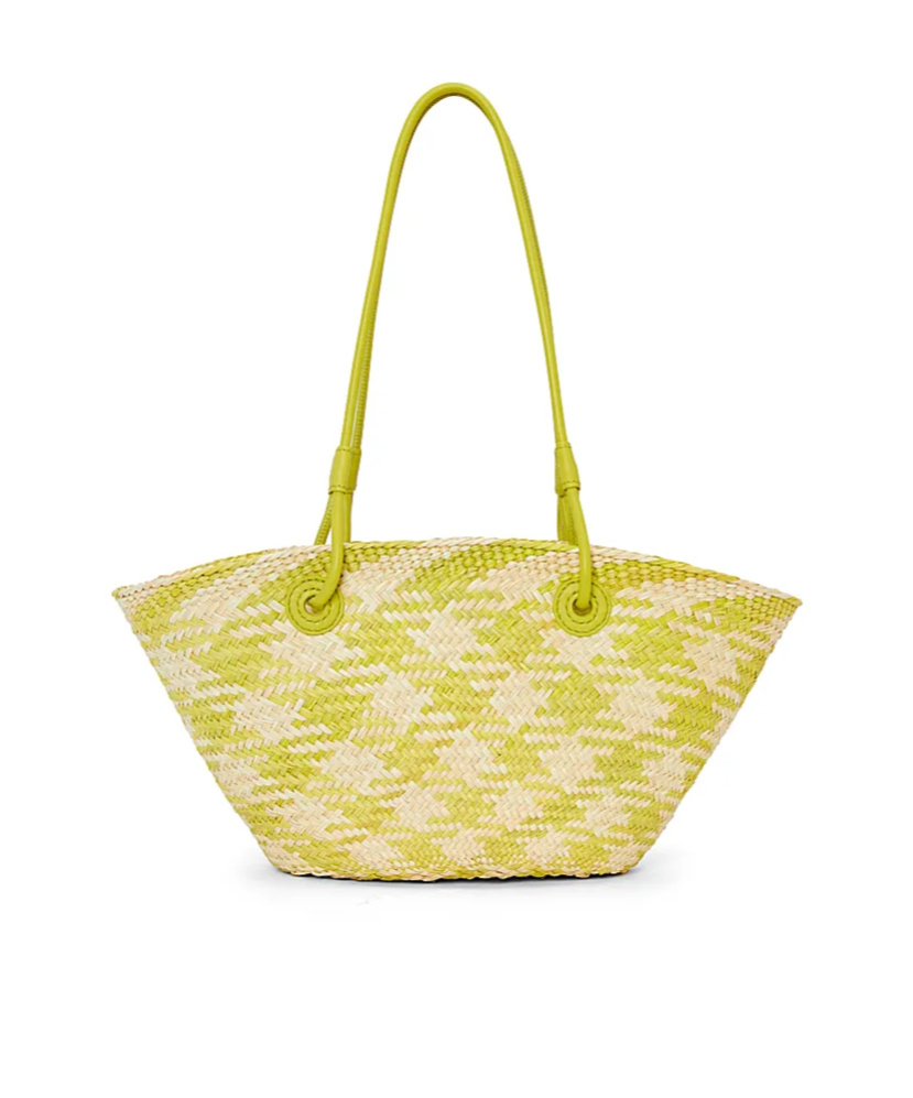 Shop Loewe Small Anagram Basket Bag In Iraca Palm And Calfskin In Yellow