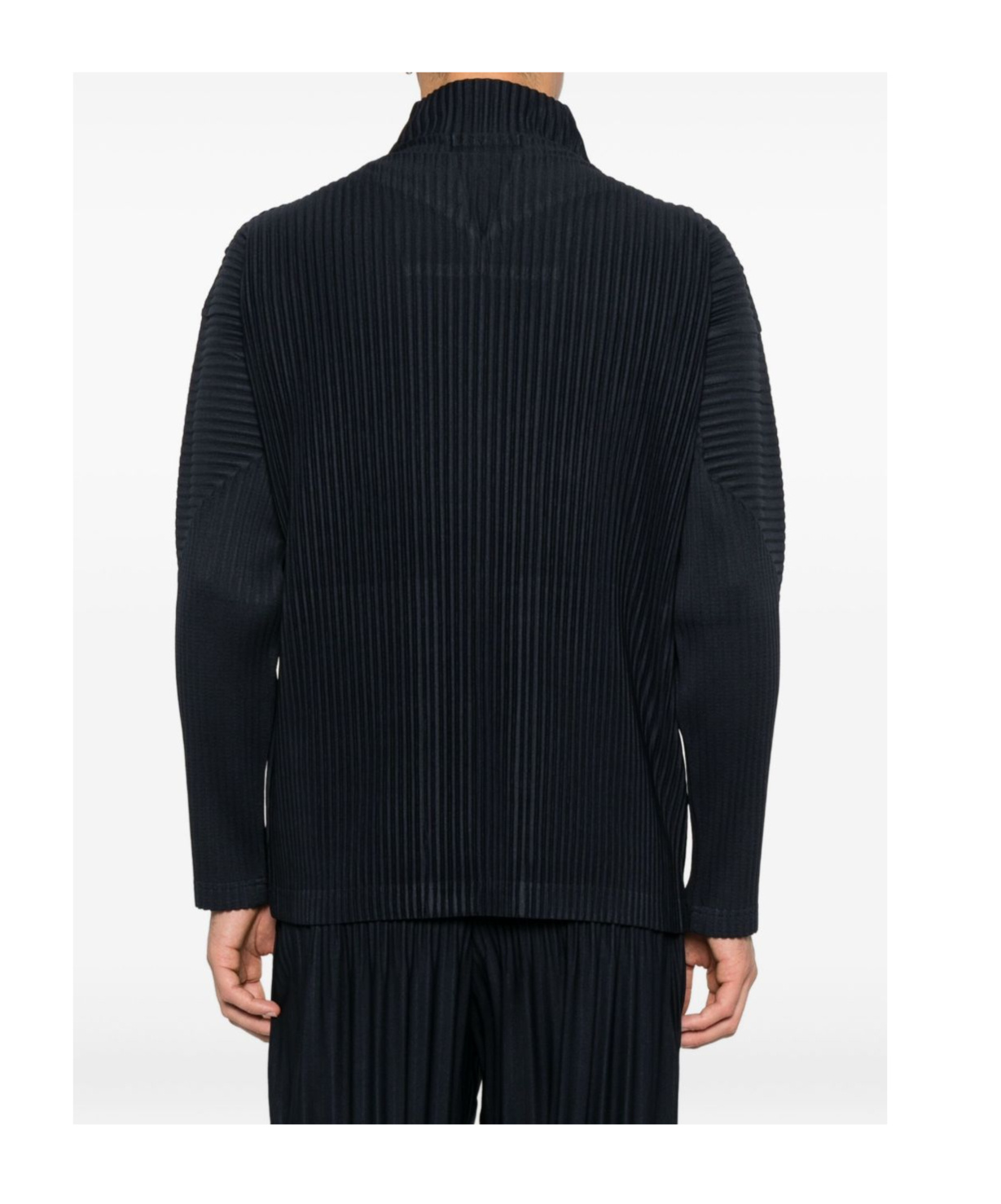 Issey Miyake Pleated Zipper Turtleneck Cardigan In Black