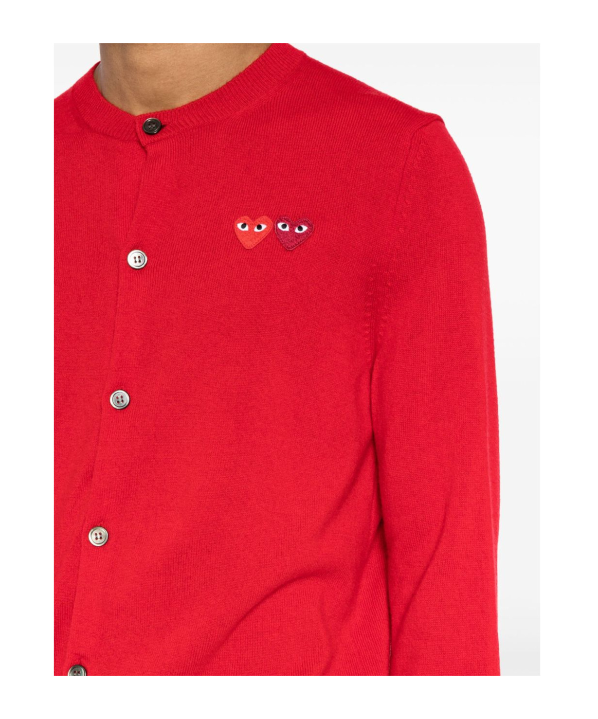 Comme Des Garçons Play Crewneck Knitted Cardigan In Multi