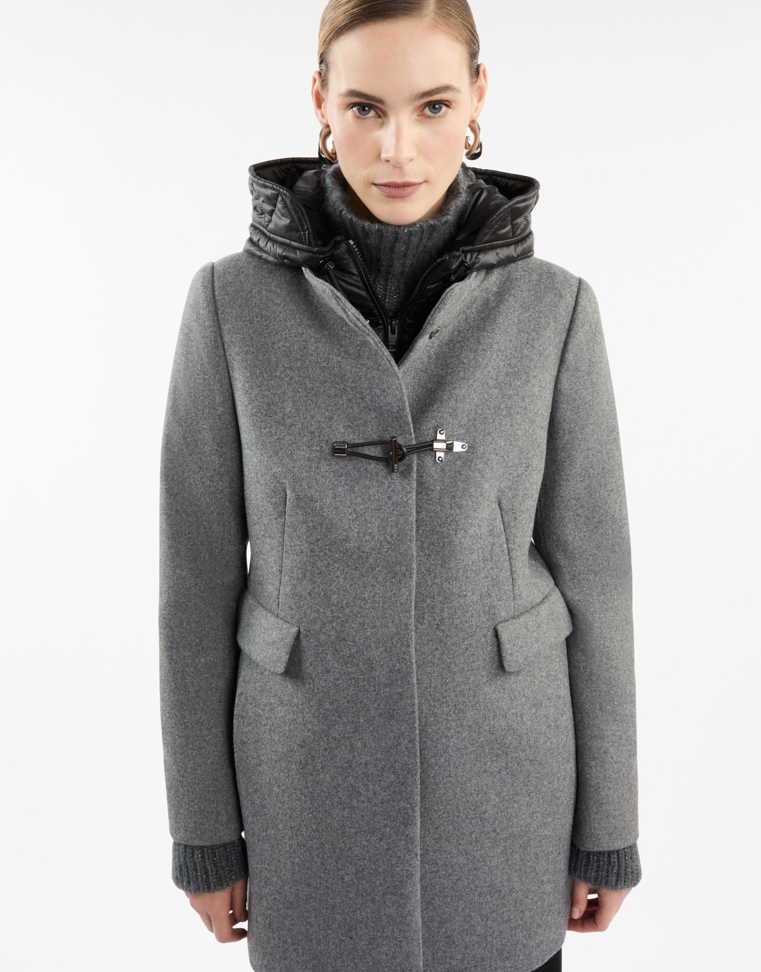 Fay Classic Tweed Coat In Gray