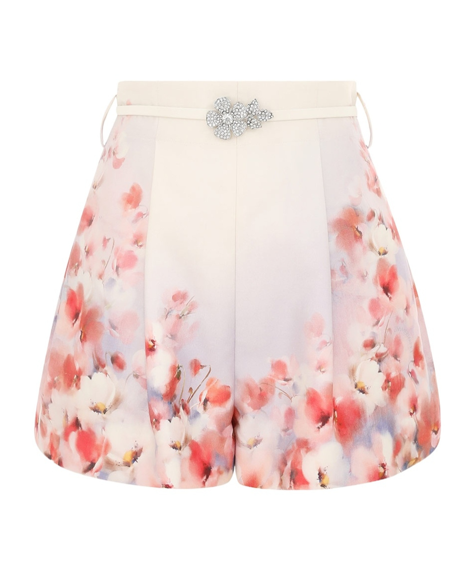 Zimmermann Crystal-embellished Floral-print Silk And Cotton-blend Twill Shorts In Pink