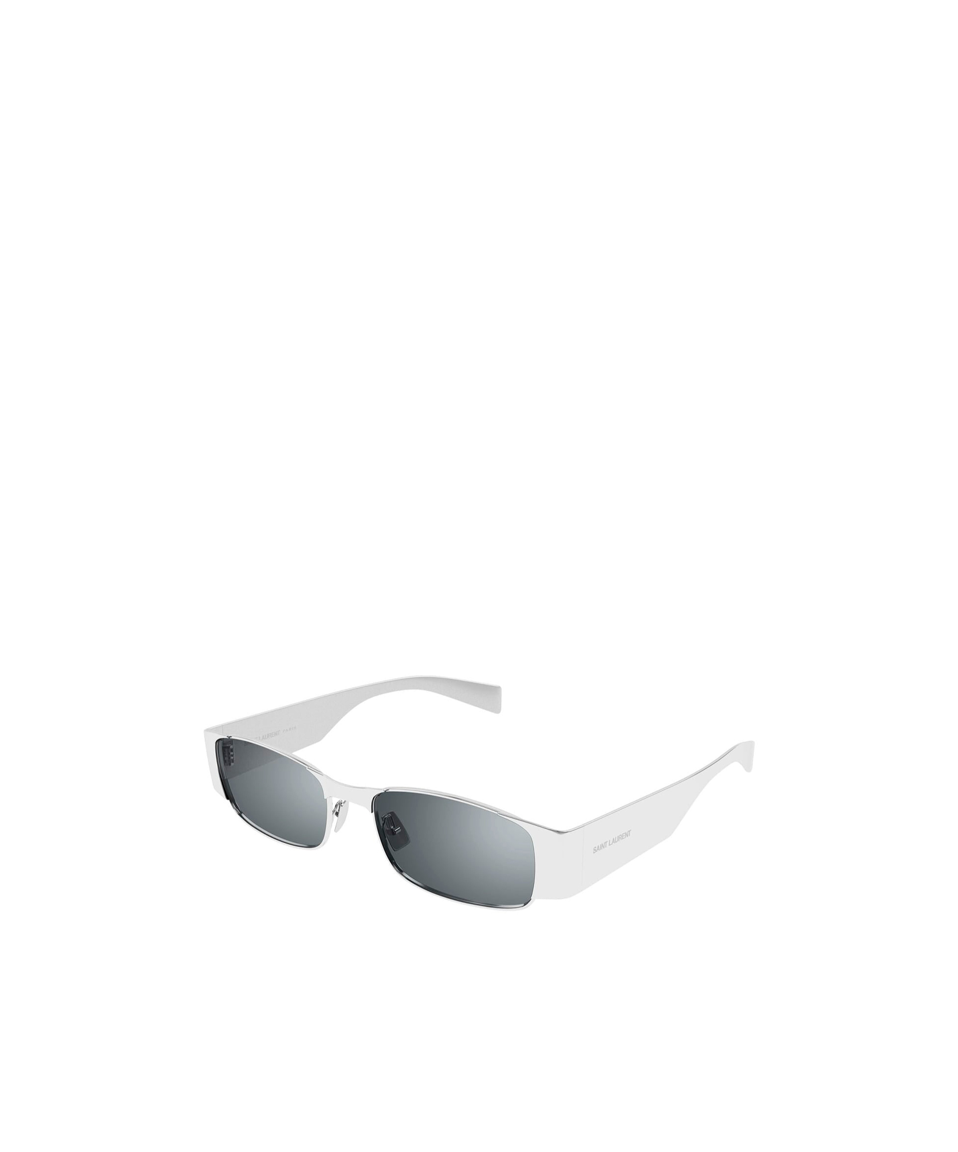 Saint Laurent Rectangular Metal Sunglasses In Shiny Silver