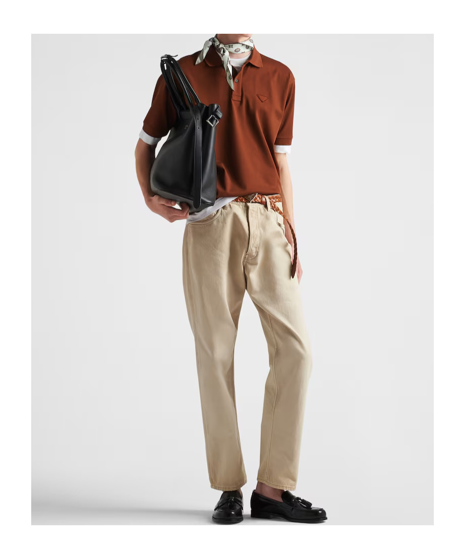 Prada Mens Neutral Bull Brand-plaque Straight-leg Jeans In Natural Color